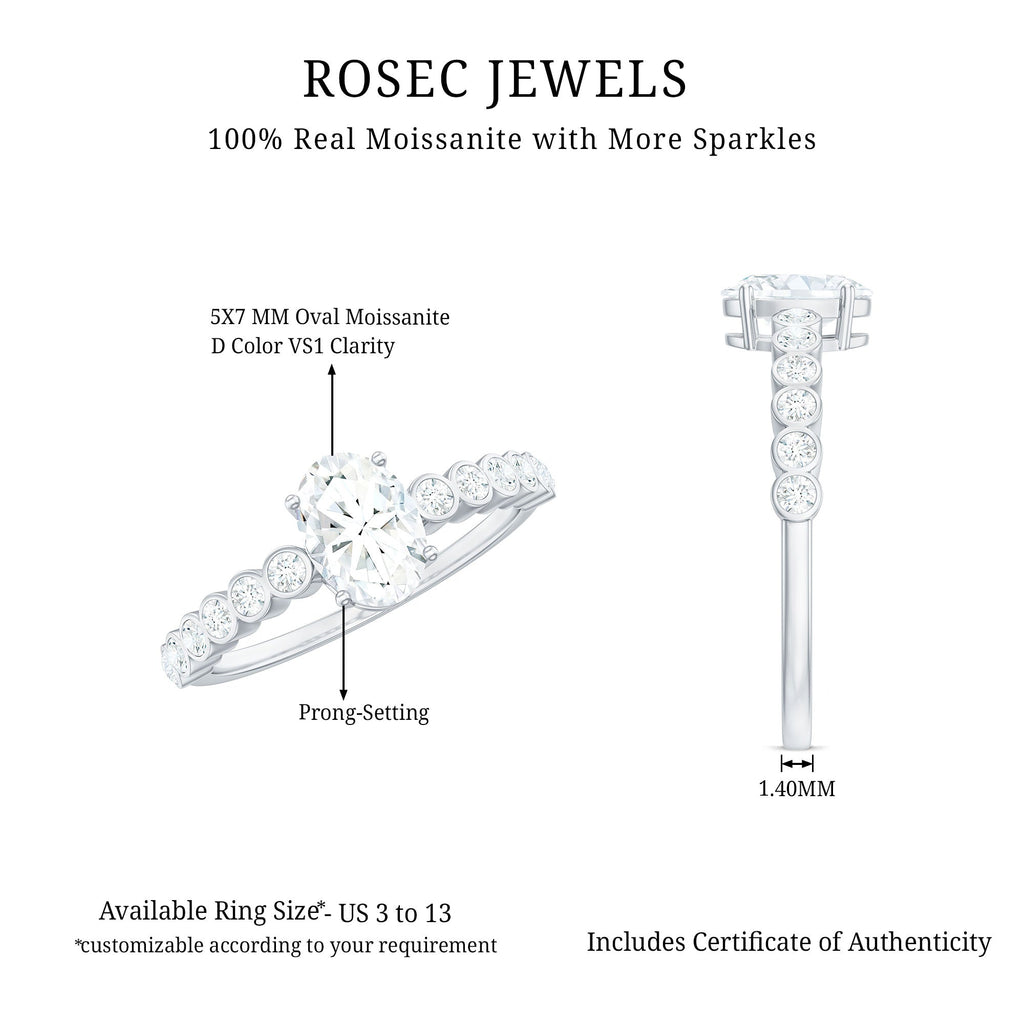 Oval Cut Moissanite Ring – Elongated Oval Engagement Band with Side Stones