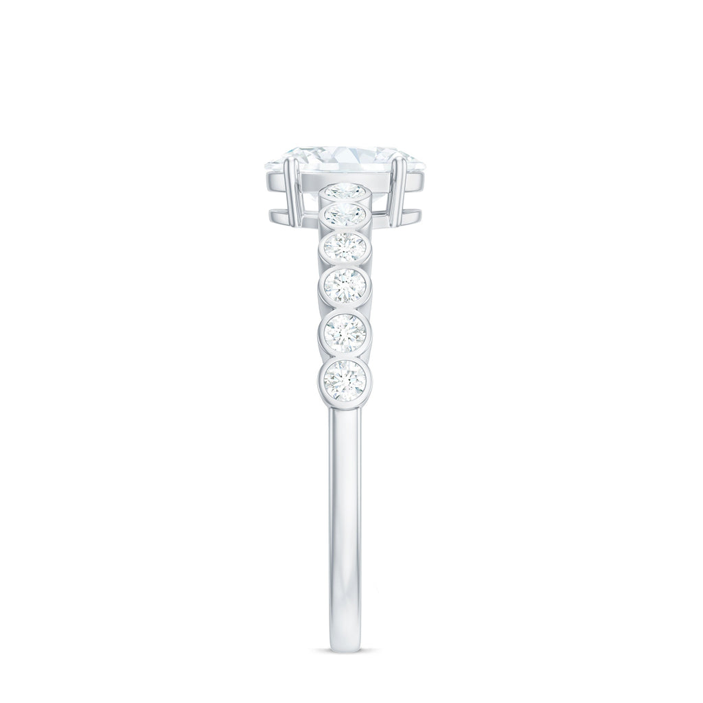Oval Cut Moissanite Ring – Elongated Oval Engagement Band with Side Stones