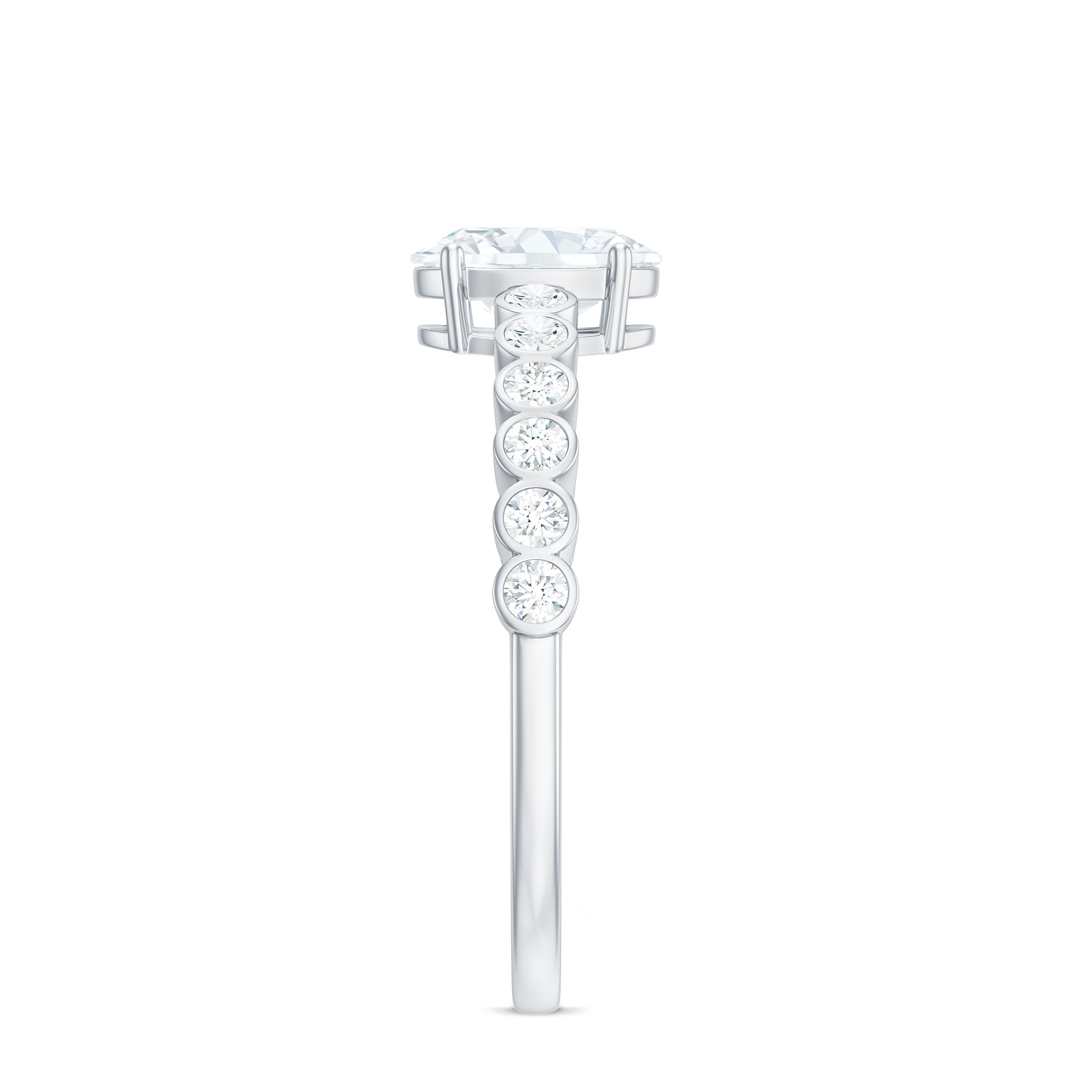 Oval Cut Moissanite Ring – Elongated Oval Engagement Band with Side Stones