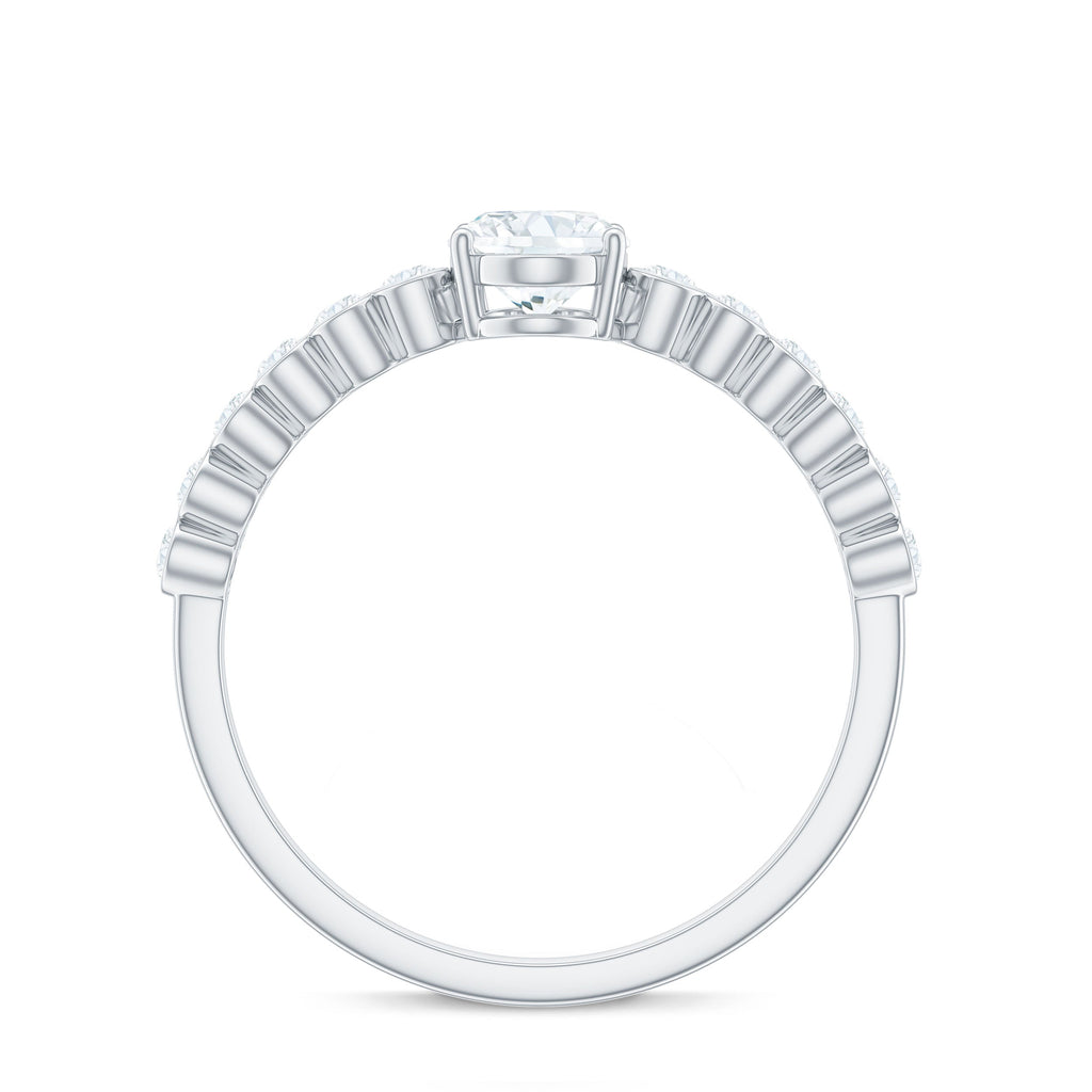 Oval Cut Moissanite Ring – Elongated Oval Engagement Band with Side Stones
