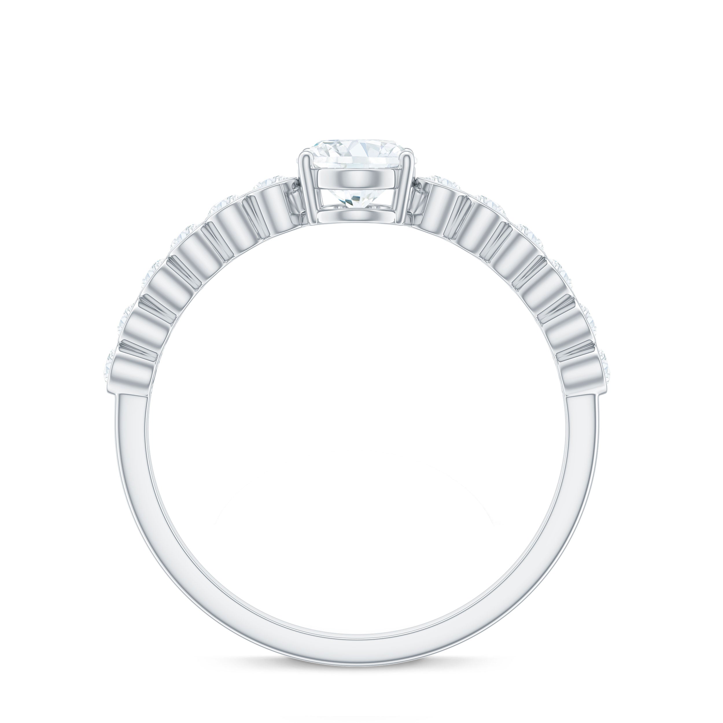 Oval Cut Moissanite Ring – Elongated Oval Engagement Band with Side Stones