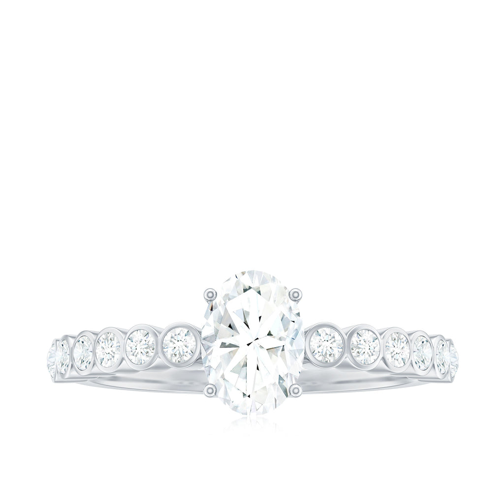 Oval Cut Moissanite Ring – Elongated Oval Engagement Band with Side Stones