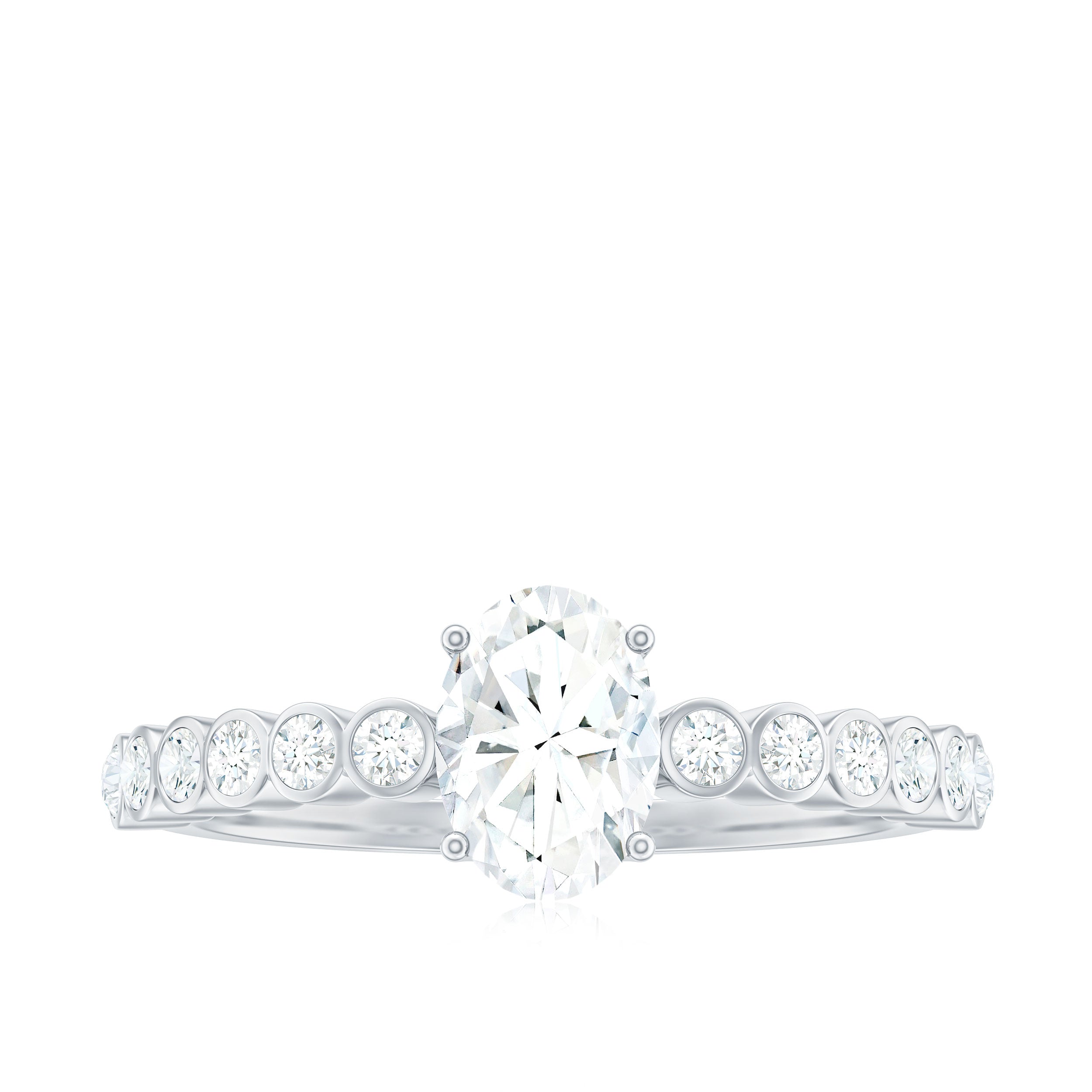 Oval Cut Moissanite Ring – Elongated Oval Engagement Band with Side Stones