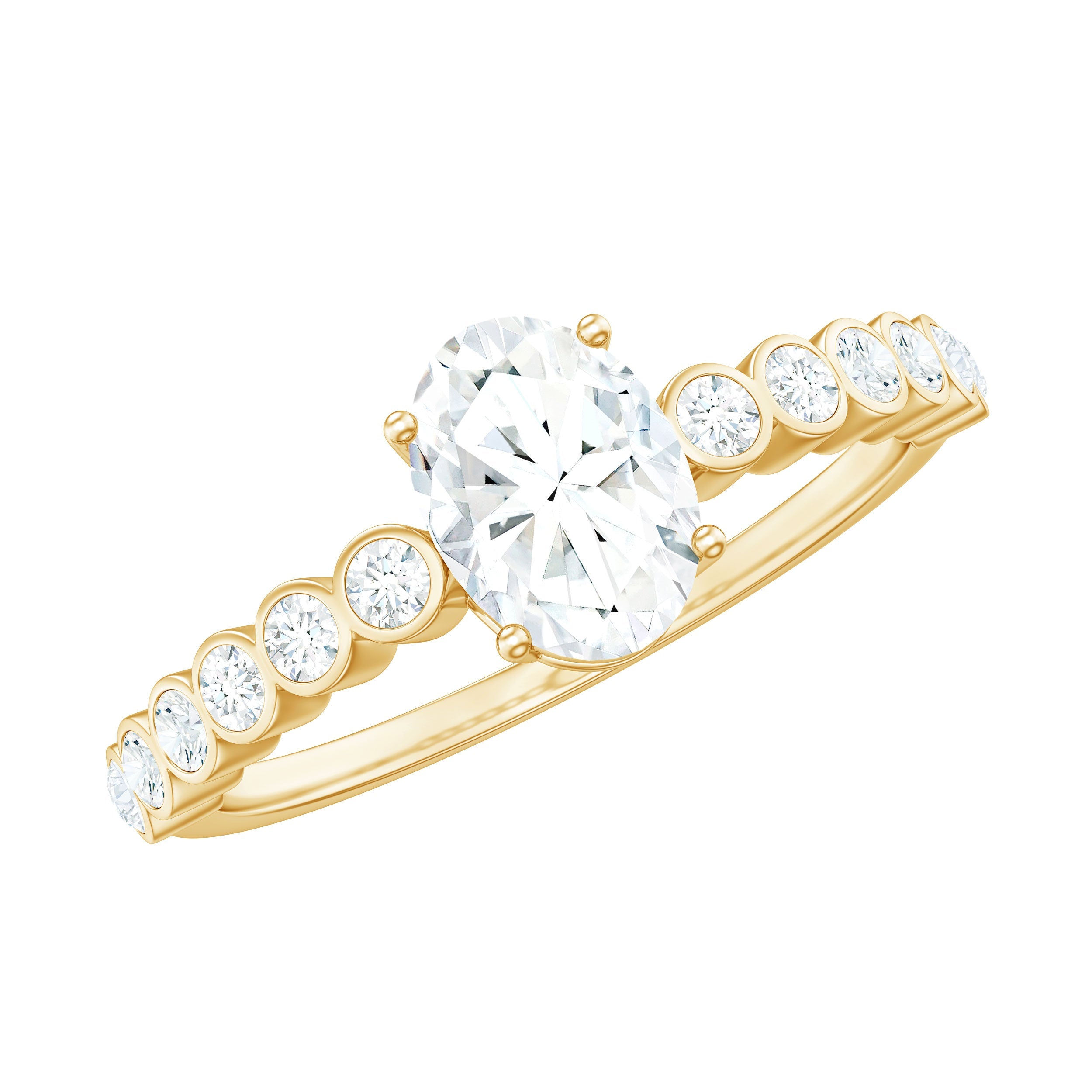 Oval Cut Moissanite Ring – Elongated Oval Engagement Band with Side Stones