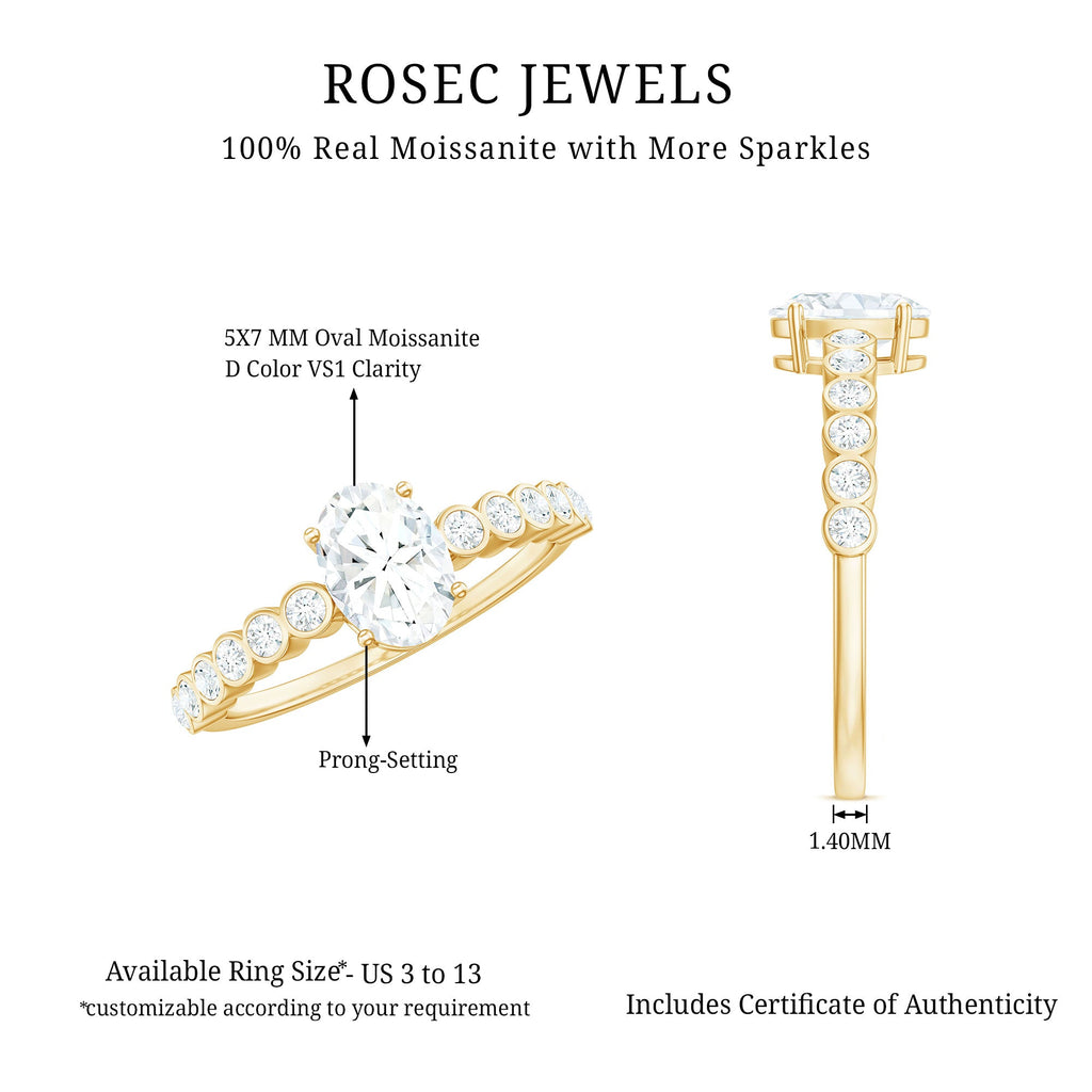 Oval Cut Moissanite Ring – Elongated Oval Engagement Band with Side Stones