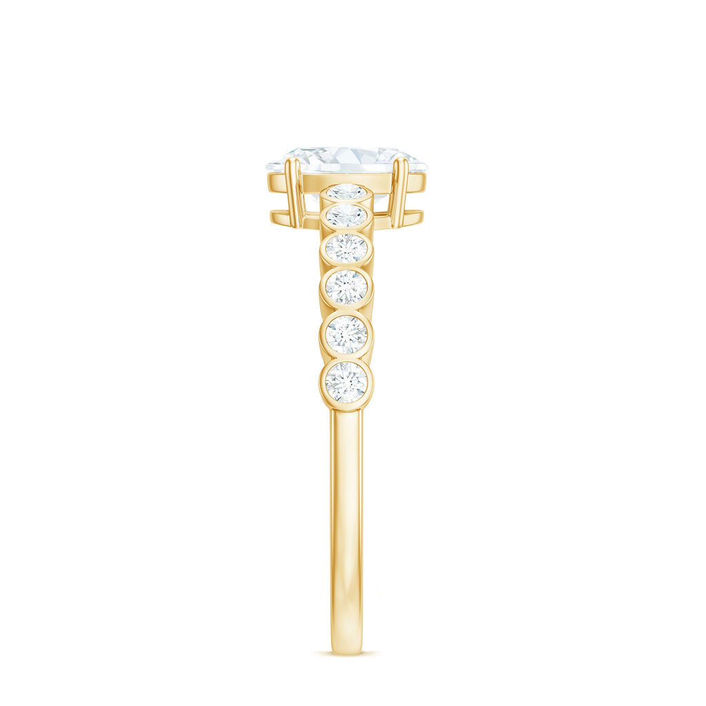 Oval Cut Moissanite Ring – Elongated Oval Engagement Band with Side Stones
