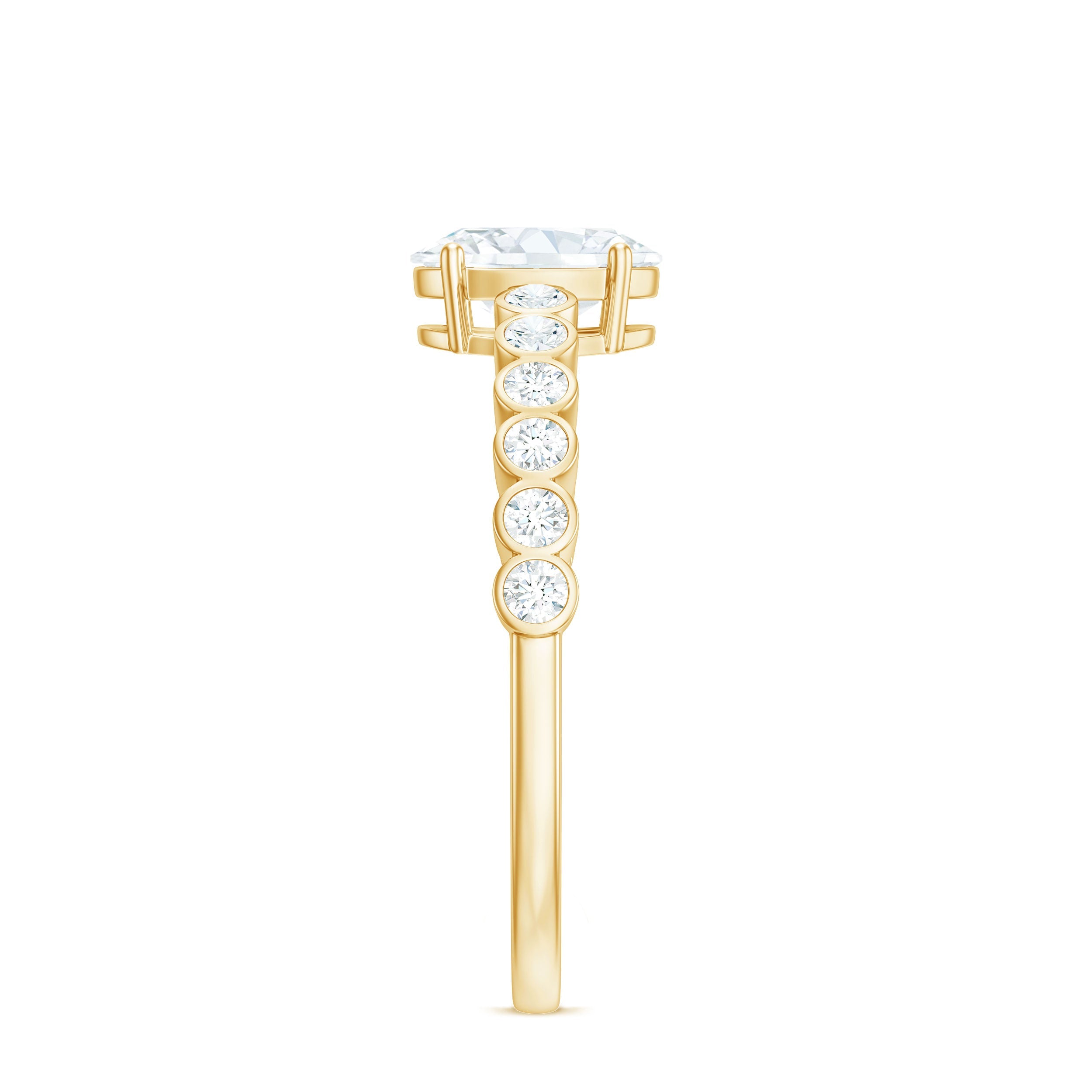 Oval Cut Moissanite Ring – Elongated Oval Engagement Band with Side Stones