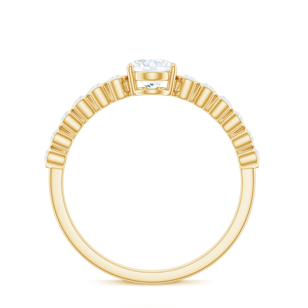 Oval Cut Moissanite Ring – Elongated Oval Engagement Band with Side Stones