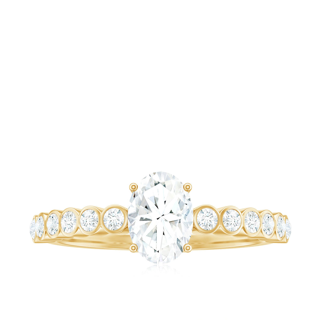 Oval Cut Moissanite Ring – Elongated Oval Engagement Band with Side Stones