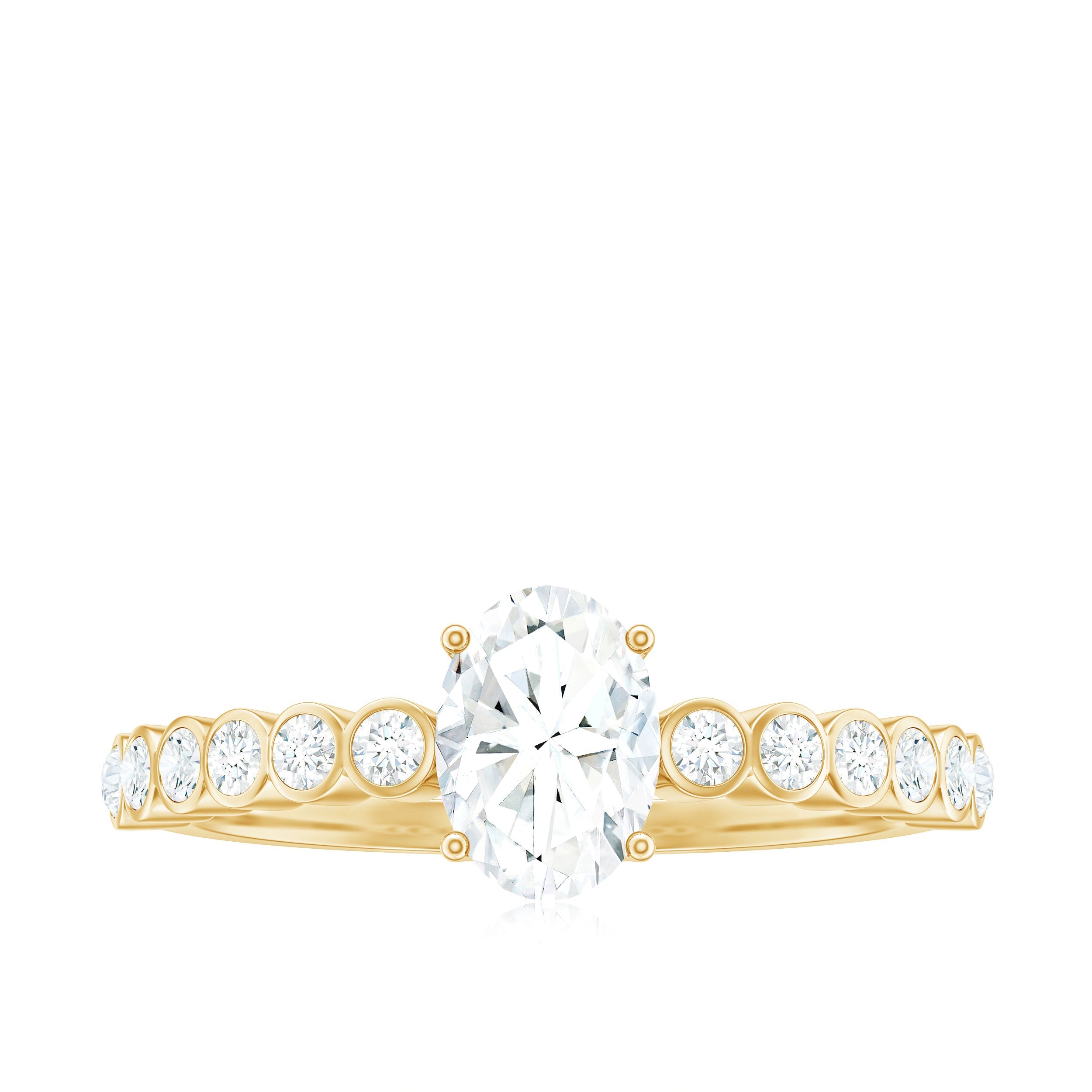 Oval Cut Moissanite Ring – Elongated Oval Engagement Band with Side Stones