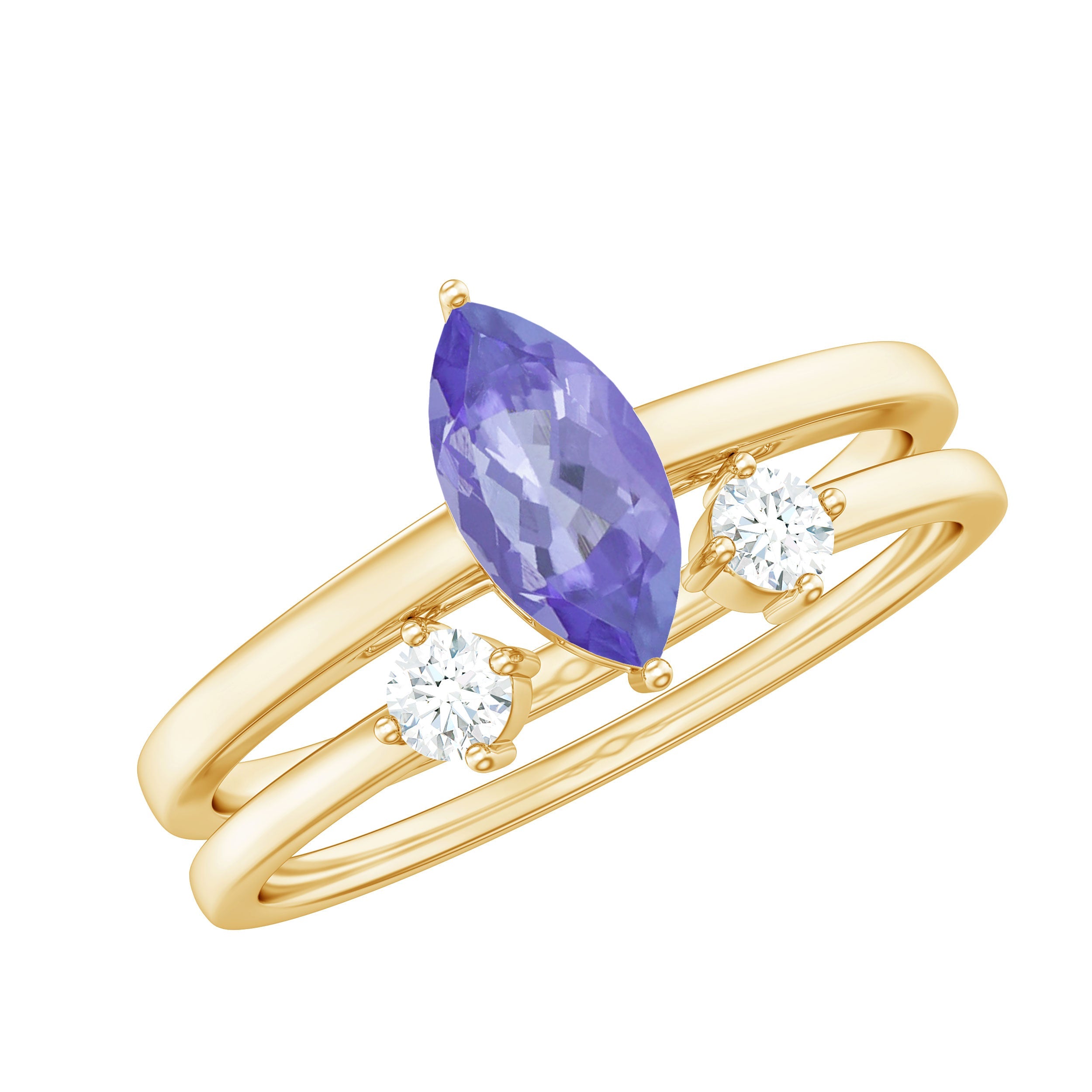 Marquise Tanzanite Ring - Promise Ring Set With Diamond Enhancer | AAA Quality Blue Stone