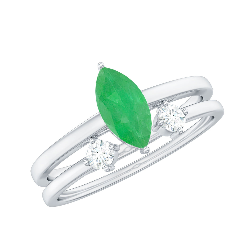Emerald Promise Ring Marquise Emerald Ring Set With Diamond Cuff - AAA Quality