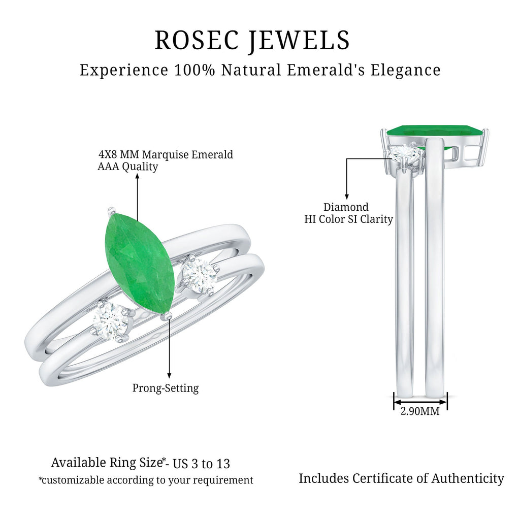 Emerald Promise Ring Marquise Emerald Ring Set With Diamond Cuff - AAA Quality