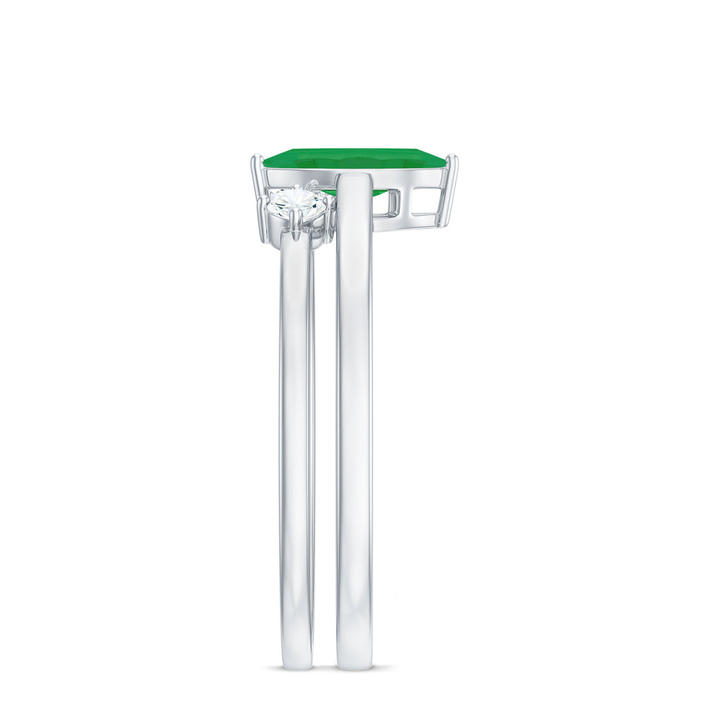 Emerald Promise Ring Marquise Emerald Ring Set With Diamond Cuff - AAA Quality