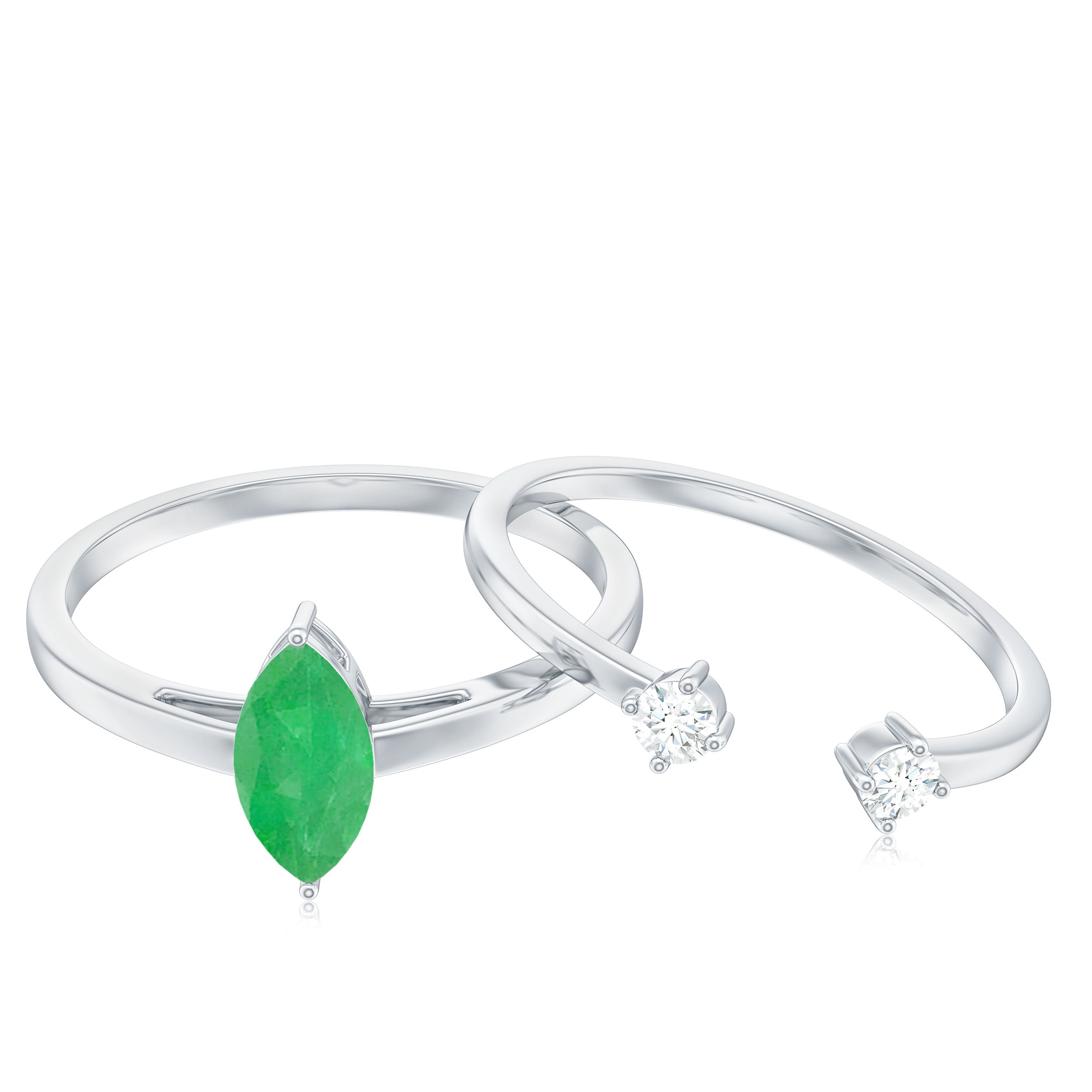 Emerald Promise Ring Marquise Emerald Ring Set With Diamond Cuff - AAA Quality