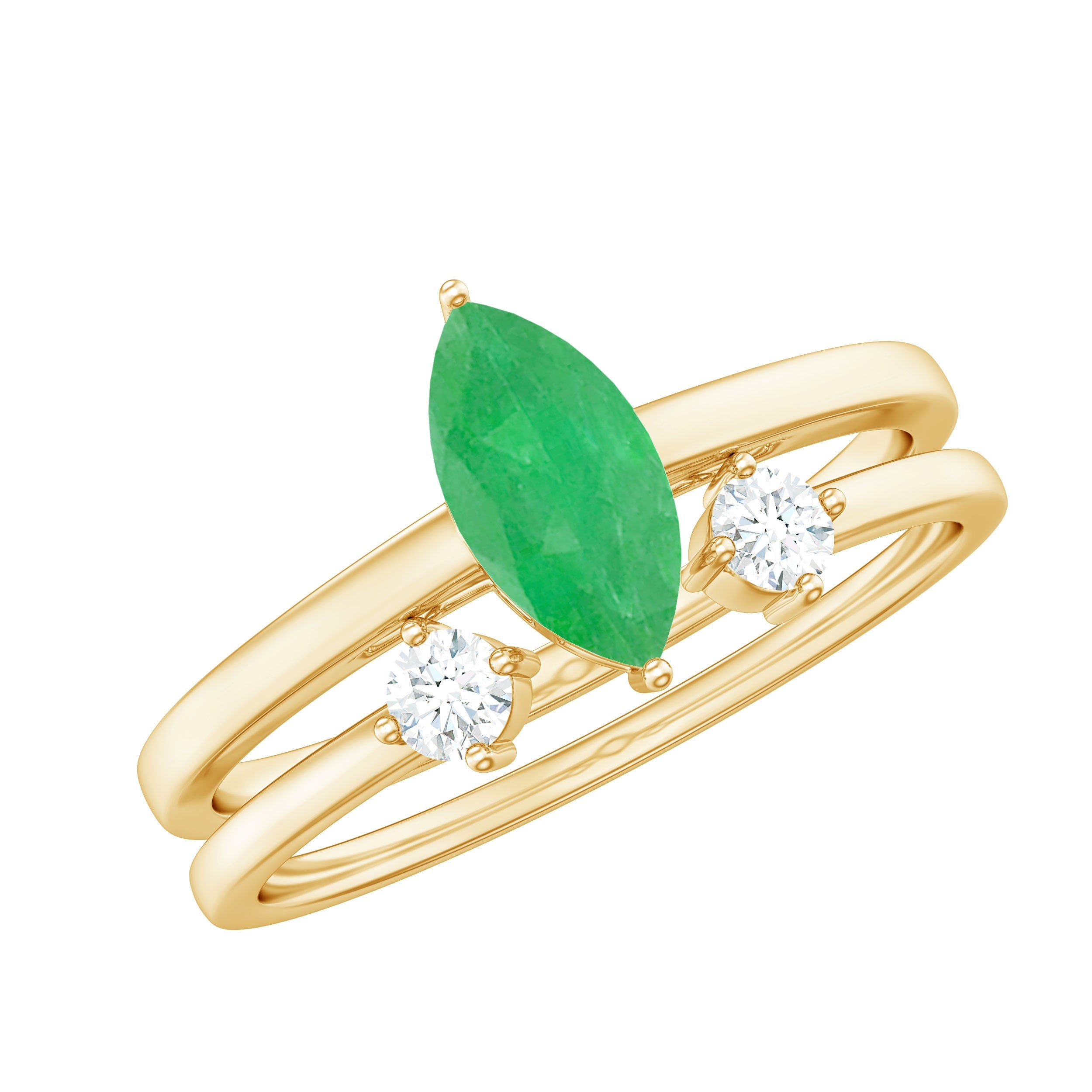 Emerald Promise Ring Marquise Emerald Ring Set With Diamond Cuff - AAA Quality