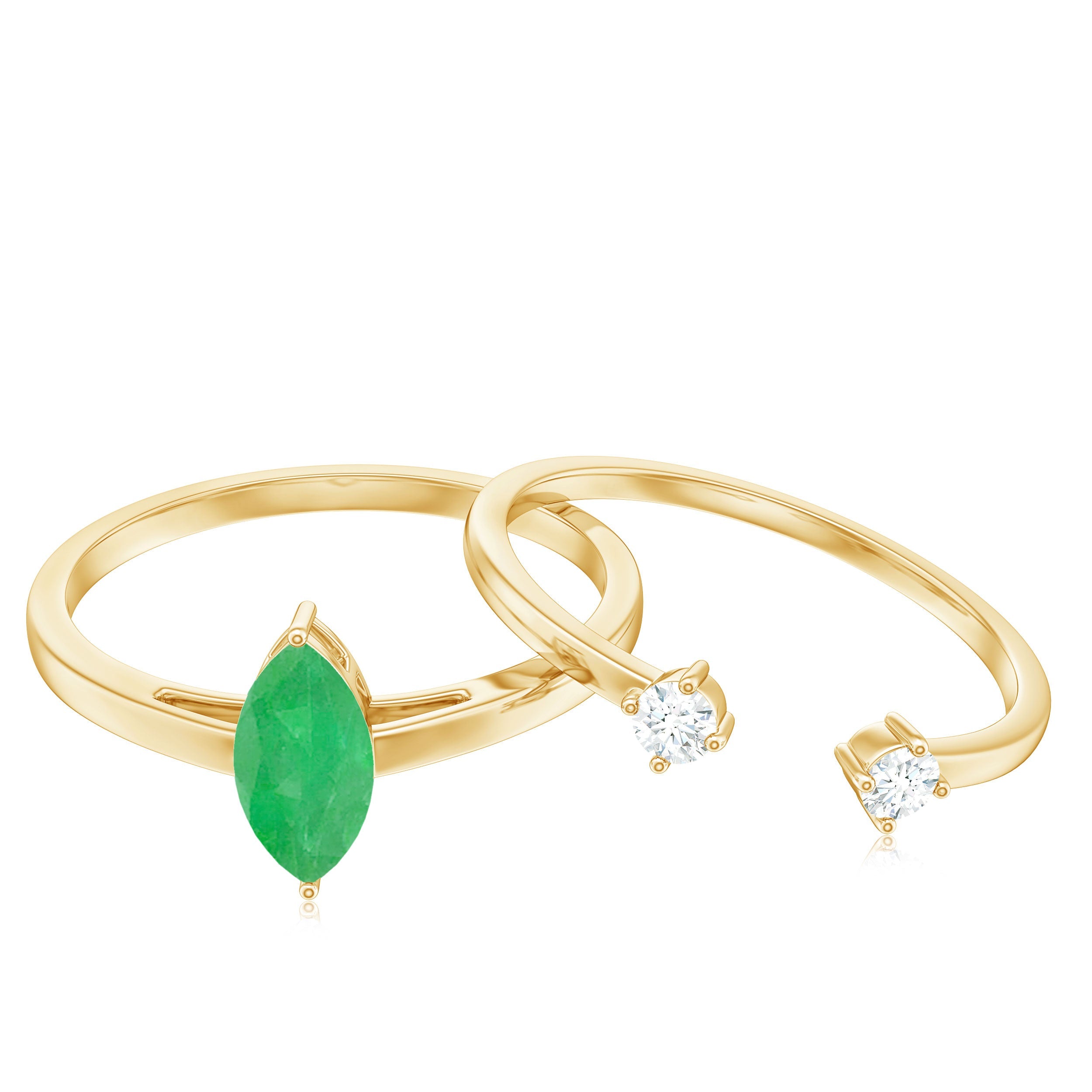 Emerald Promise Ring Marquise Emerald Ring Set With Diamond Cuff - AAA Quality