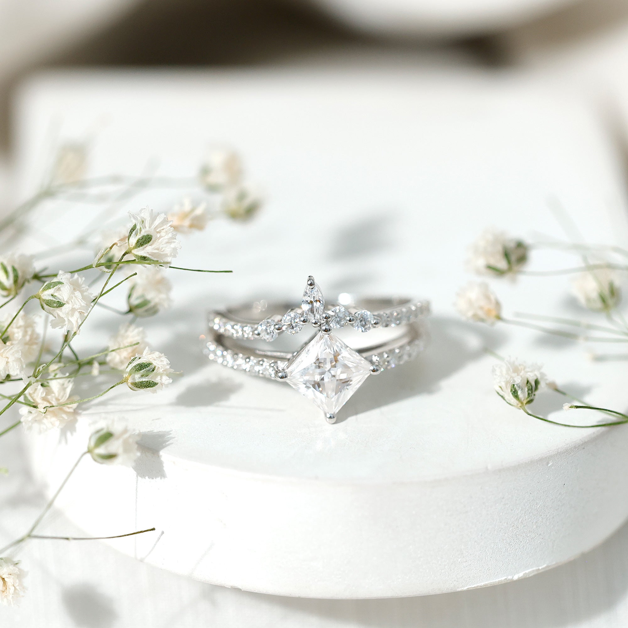 Princess Cut Moissanite Wedding Ring Set for Women