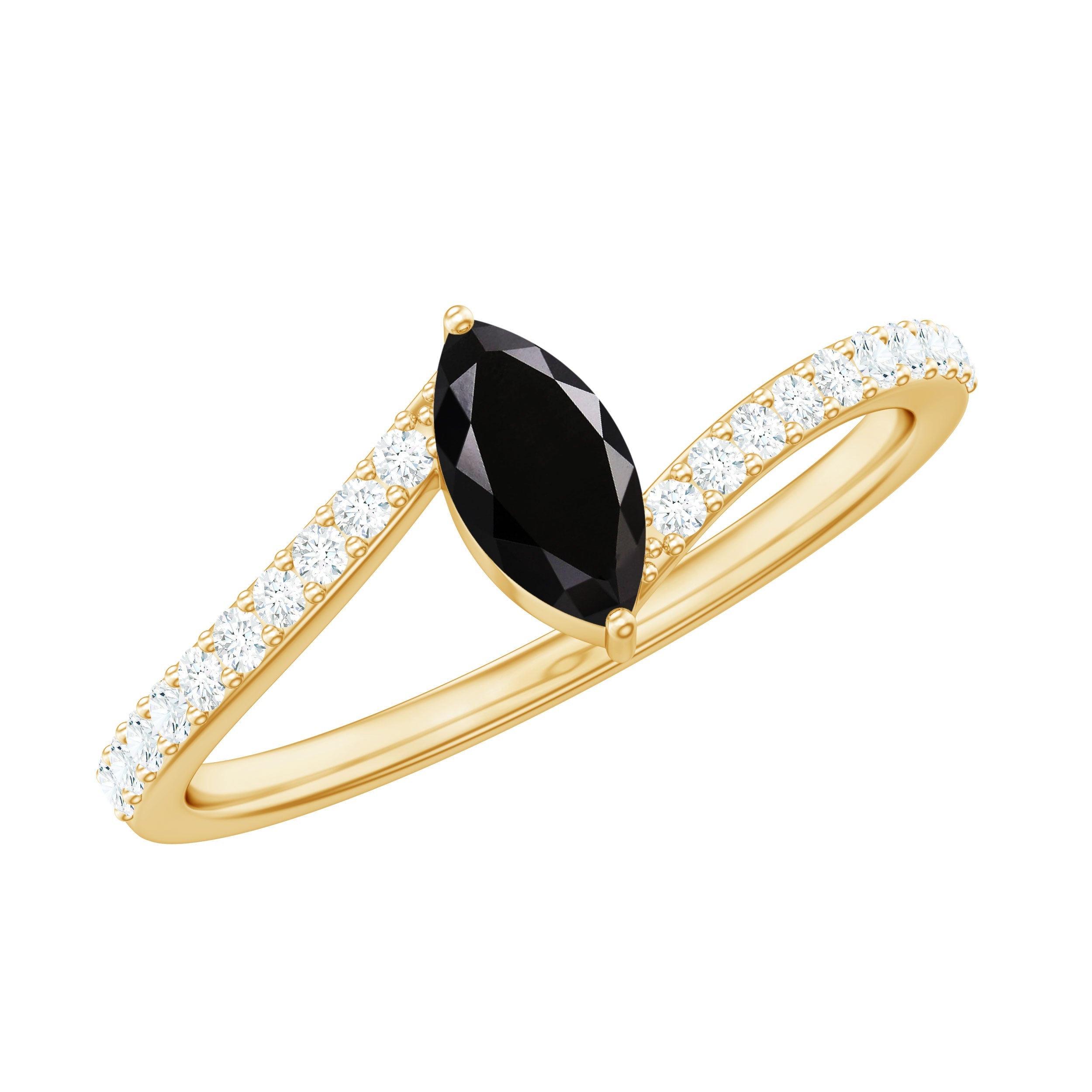 0.7 Carat Marquise Cut Black Onyx Promise Ring with Diamond Bypass Shank