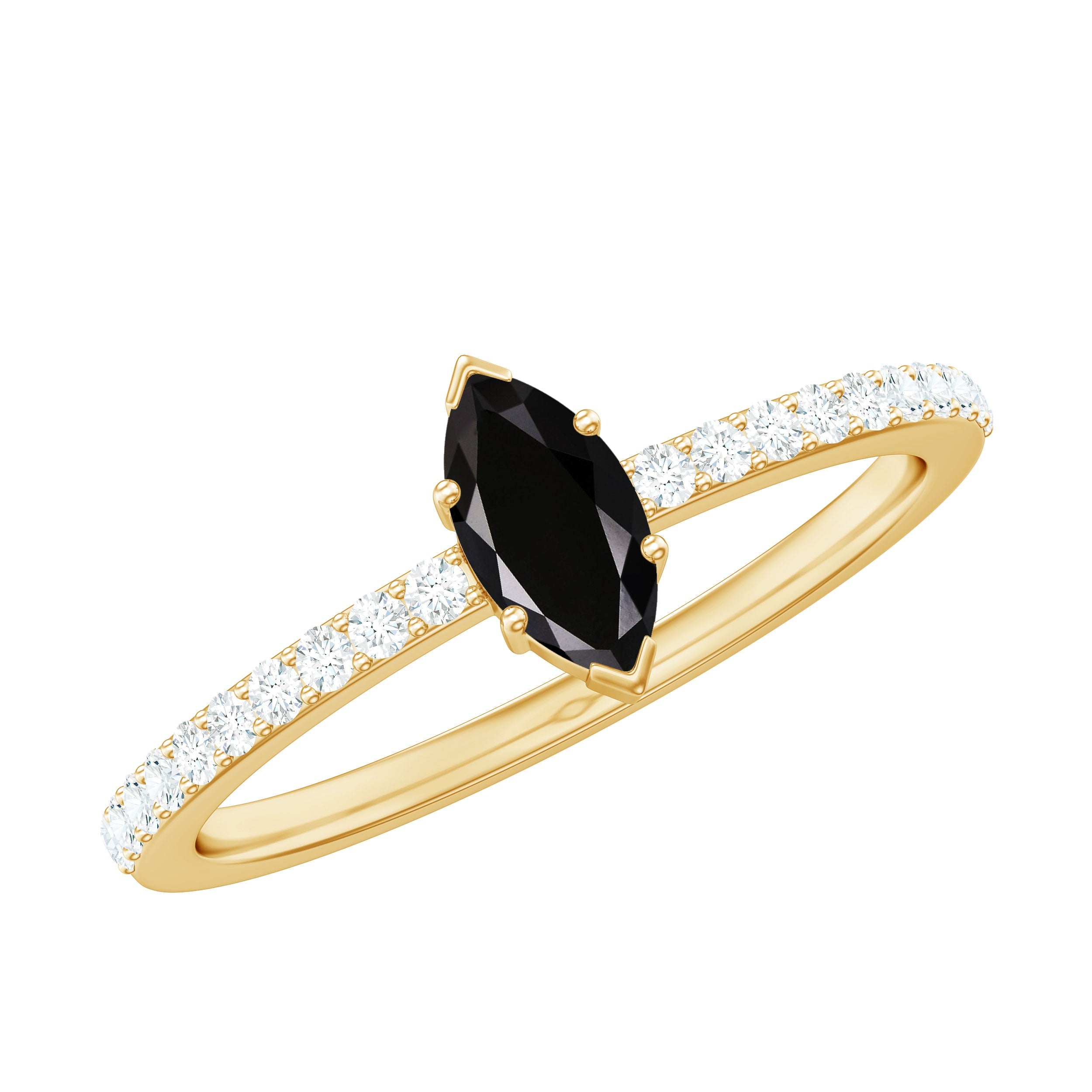 0.7 Carat Marquise Cut Black Onyx Minimal Promise Ring with Diamond