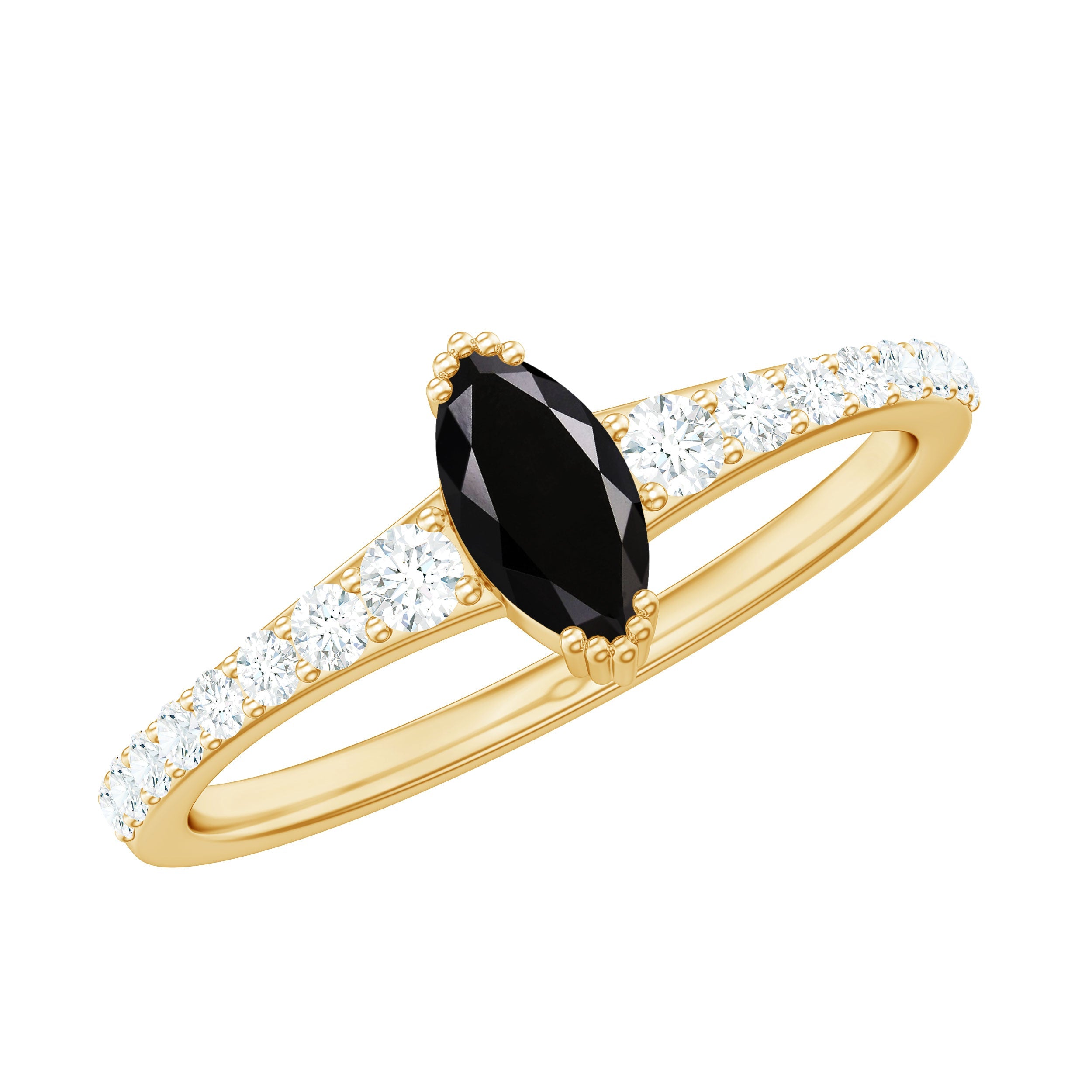 Genuine Marquise Black Spinel Promise Ring with Diamond