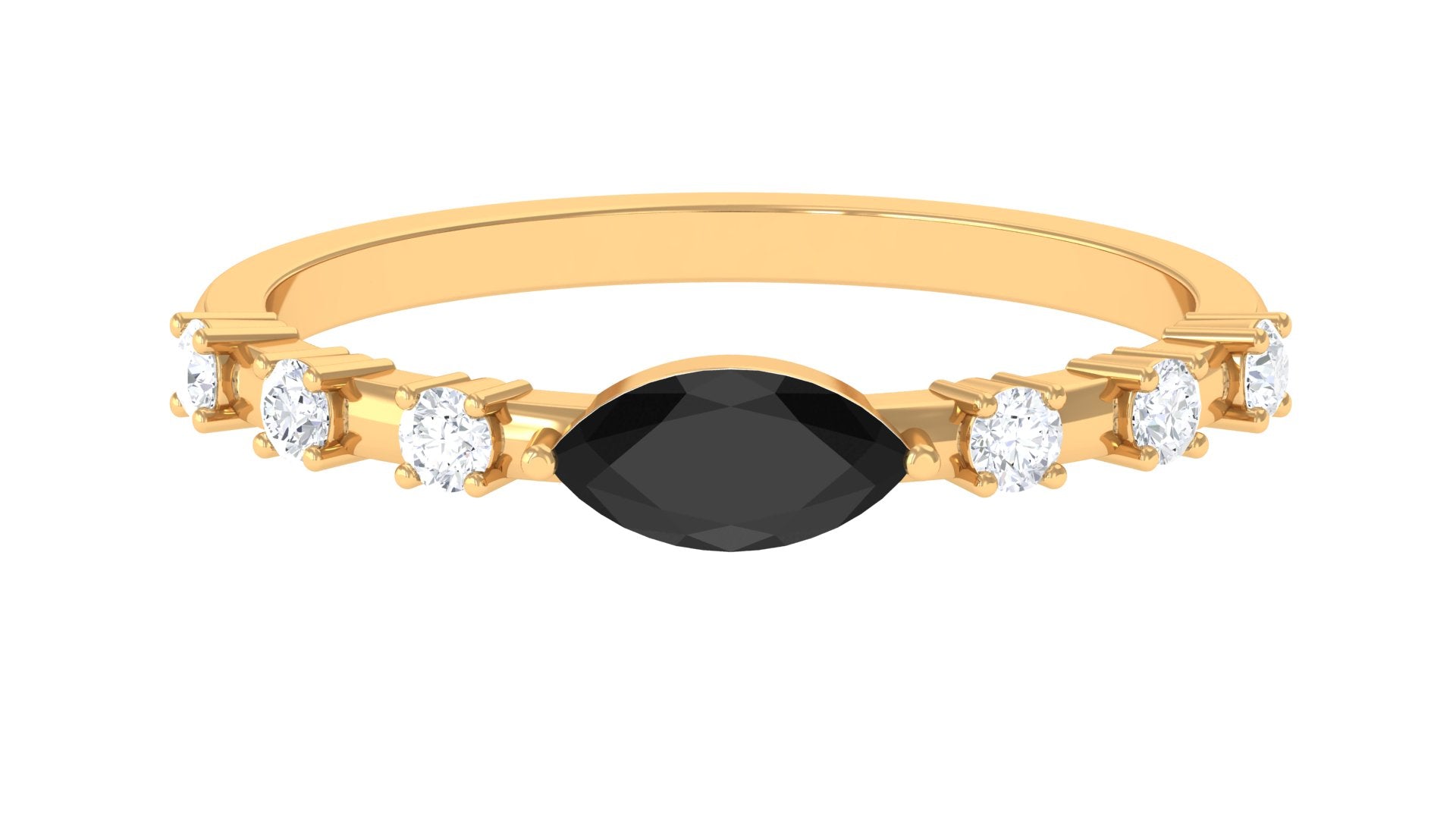 0.7 Carat Marquise Cut Black Spinel East West Ring with Diamond