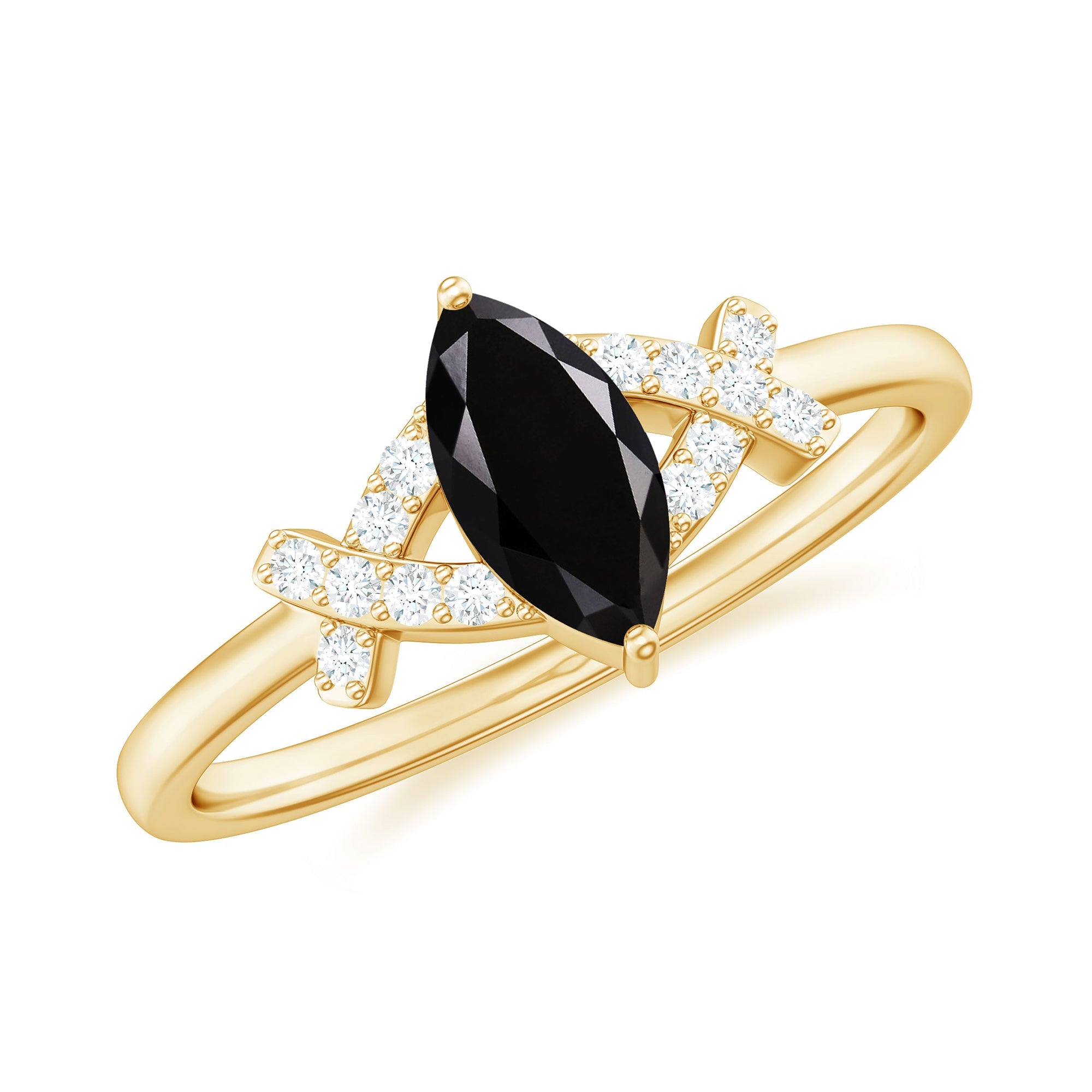 Natural Black Spinel Marquise Engagement Ring with Diamond