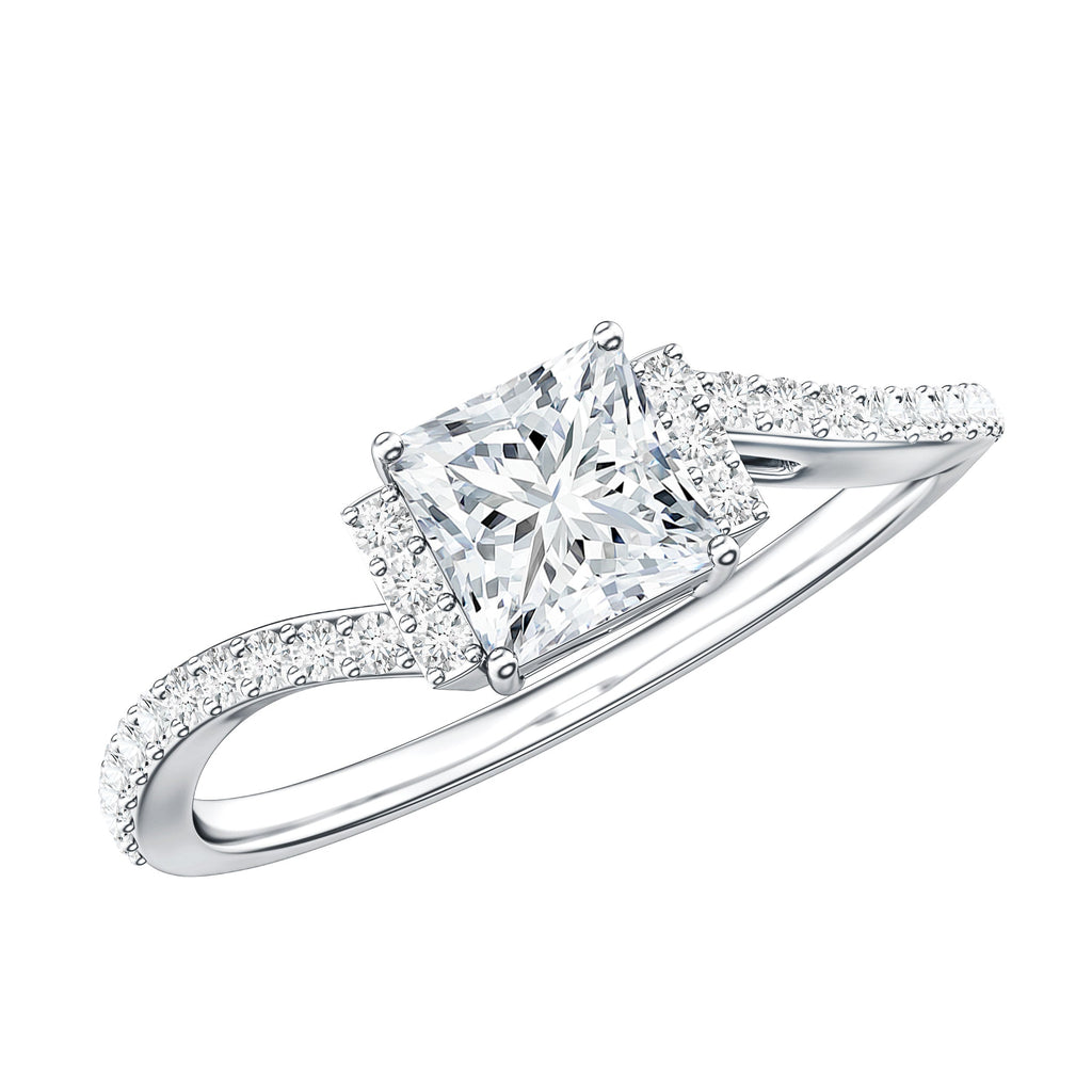 Princess Cut Moissanite Ring | Modern Bypass Engagement Ring for Women
