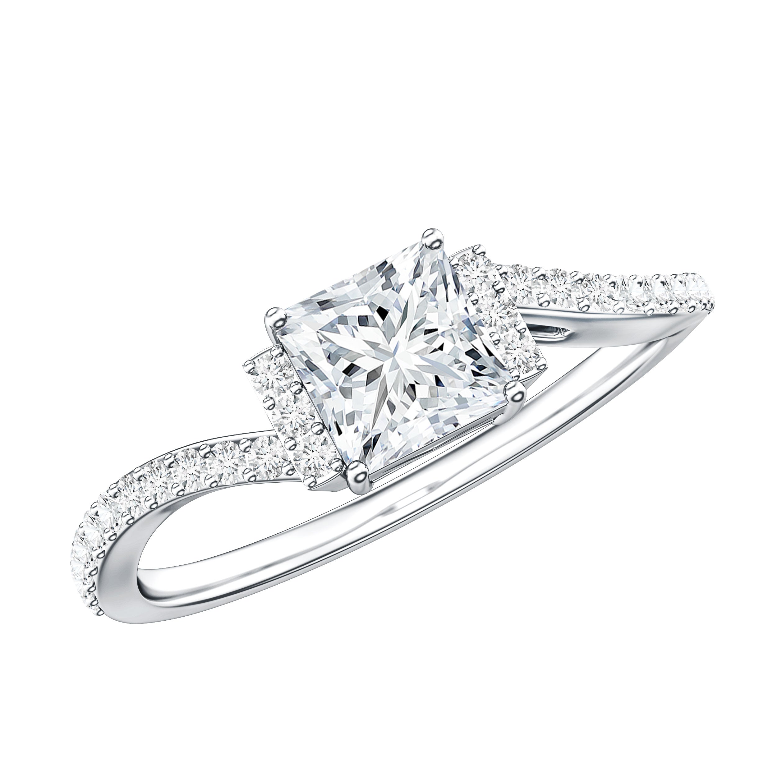 Princess Cut Moissanite Ring | Modern Bypass Engagement Ring for Women