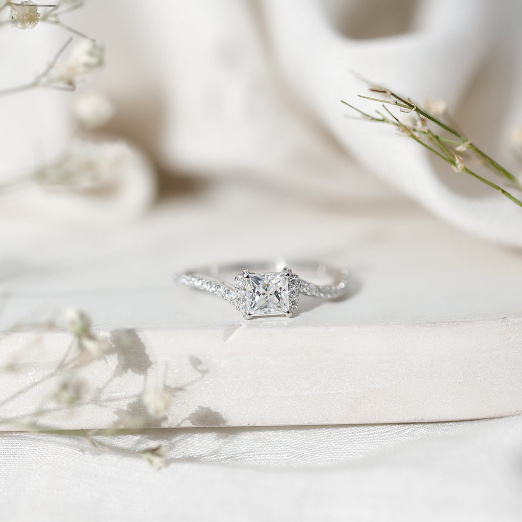 Princess Cut Moissanite Ring | Modern Bypass Engagement Ring for Women
