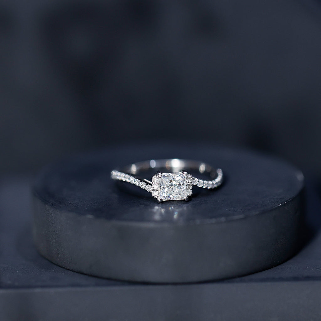 Princess Cut Moissanite Ring | Modern Bypass Engagement Ring for Women
