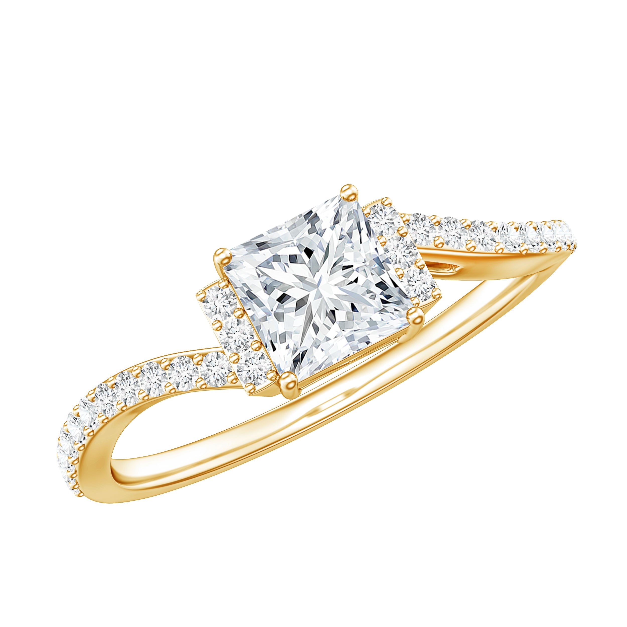 Princess Cut Moissanite Ring | Modern Bypass Engagement Ring for Women