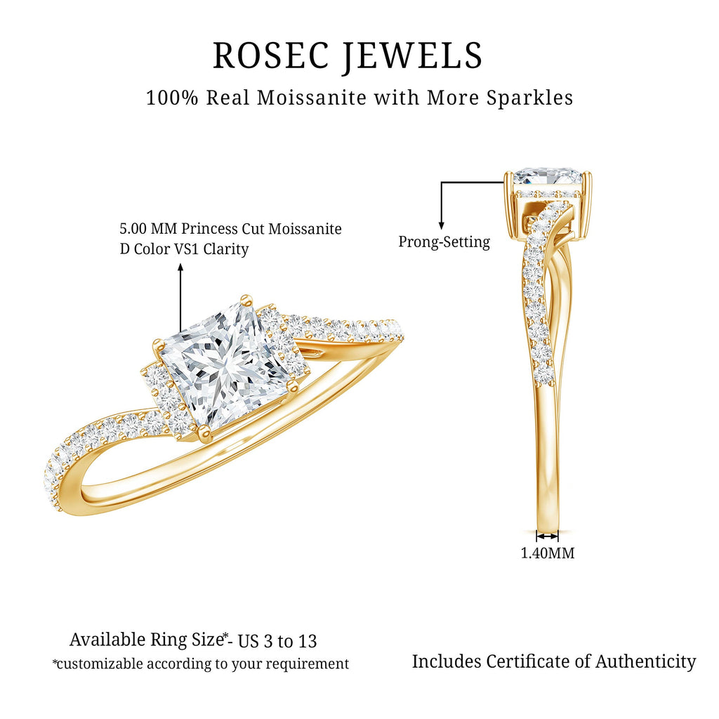 Princess Cut Moissanite Ring | Modern Bypass Engagement Ring for Women