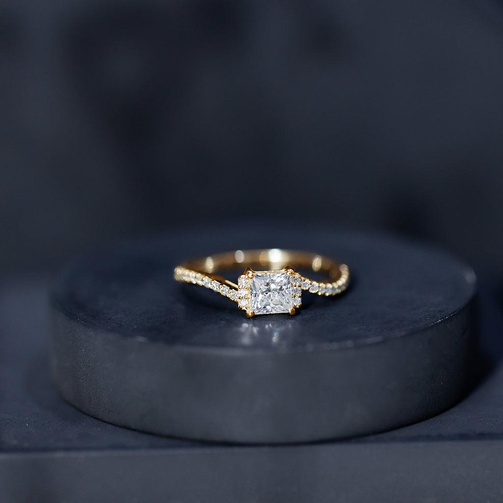 Princess Cut Moissanite Ring | Modern Bypass Engagement Ring for Women