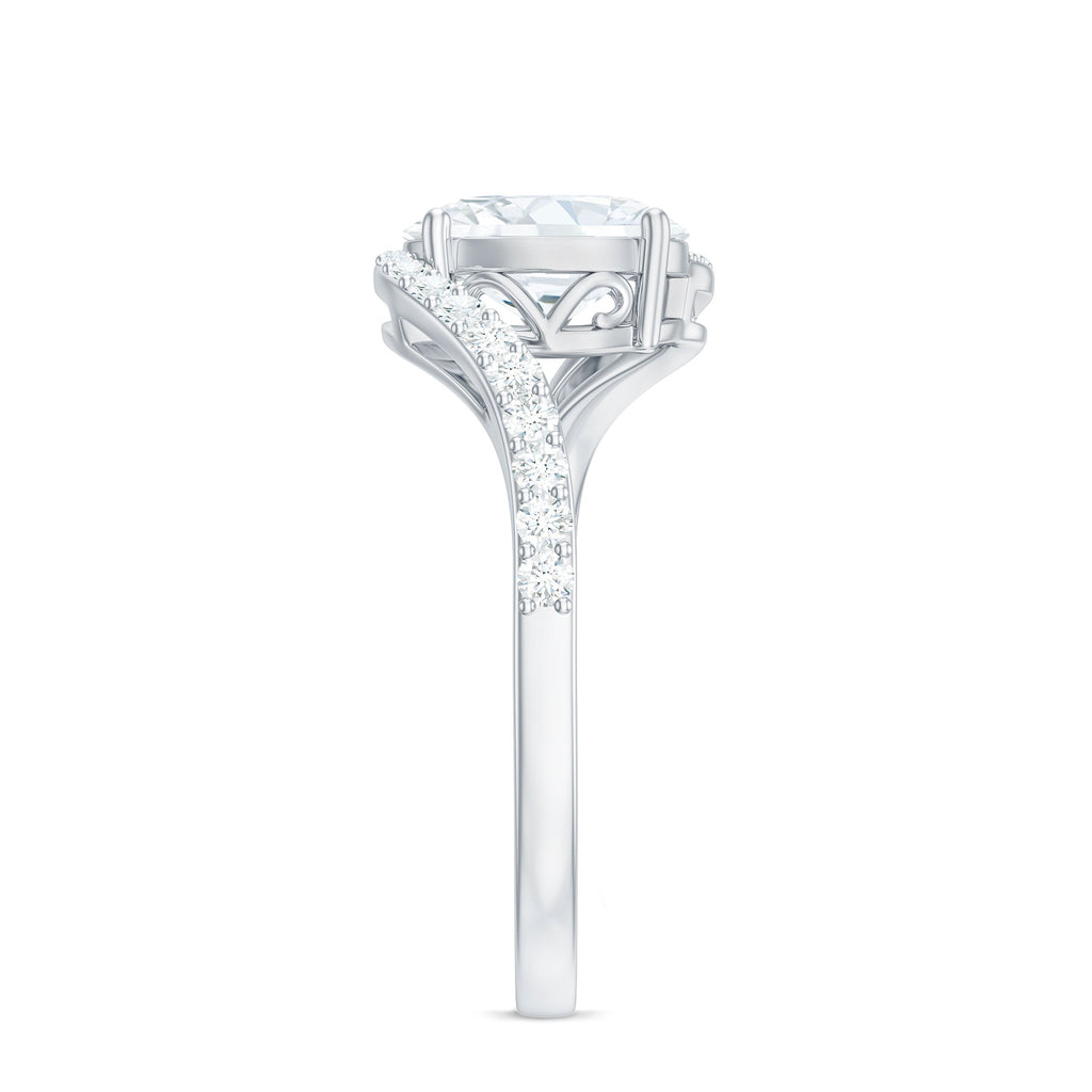 1 Carat Moissanite Oval Engagement Ring with Bypass Shank