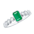 Emerald Cut Engagement Ring – Vintage Bezel Setting Ring with Diamond Side Stones