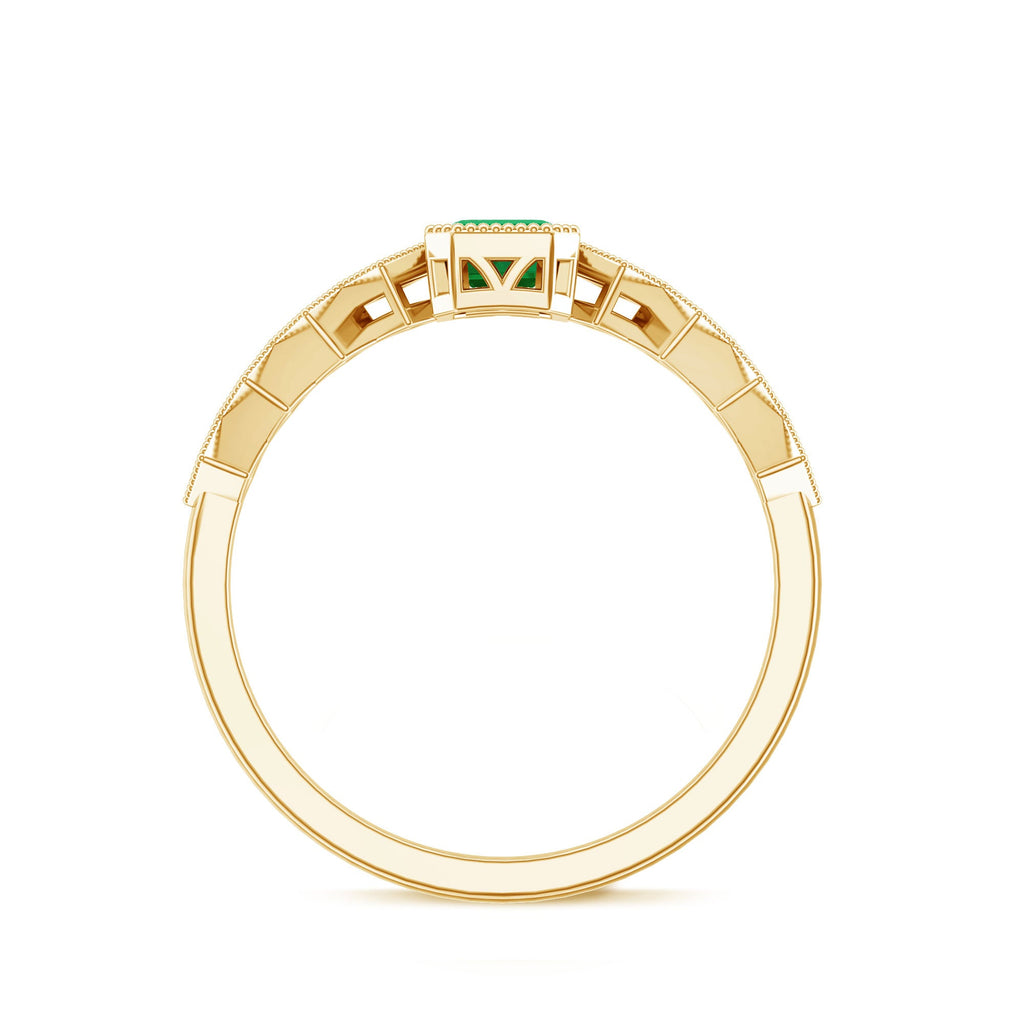 Emerald Cut Engagement Ring – Vintage Bezel Setting Ring with Diamond Side Stones