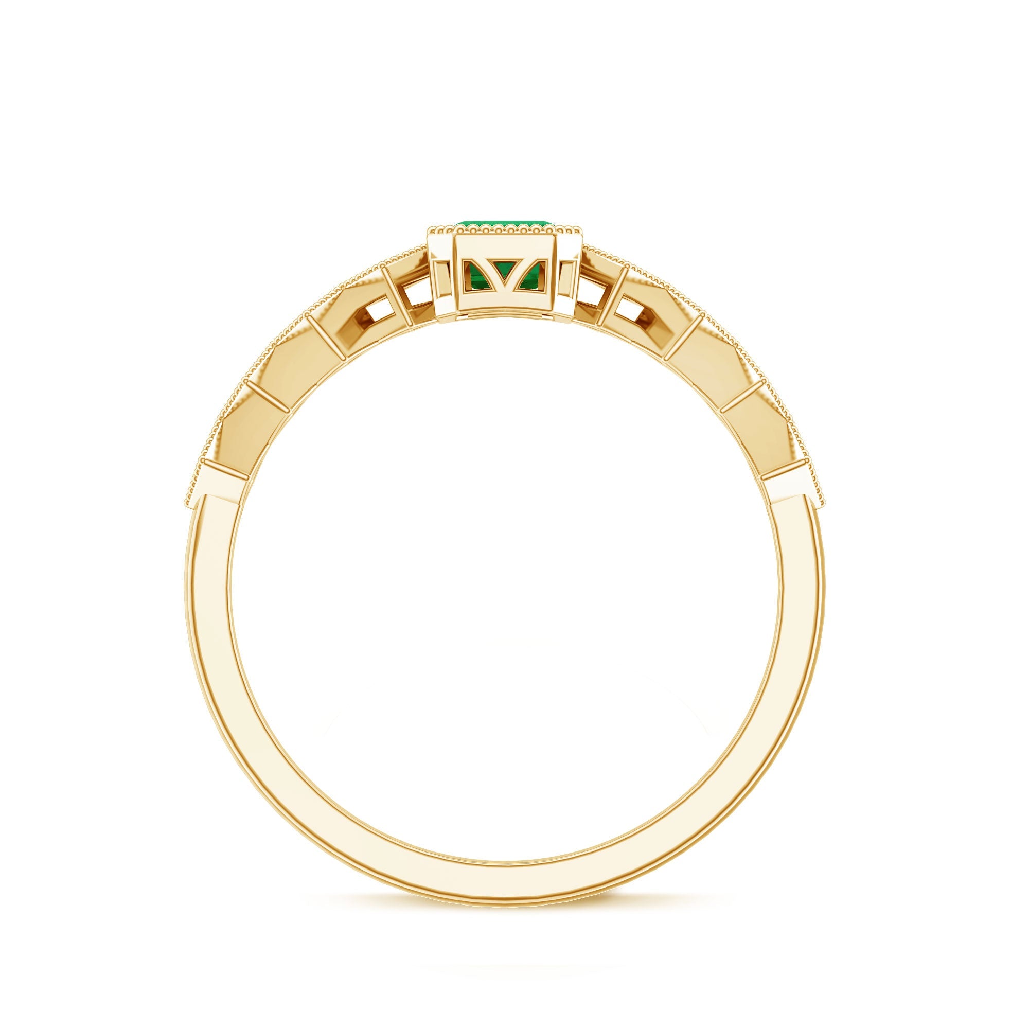 Emerald Cut Engagement Ring – Vintage Bezel Setting Ring with Diamond Side Stones