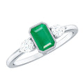 Emerald Engagement Ring – Bezel Set Emerald Cut Jewelry with Pear Diamond Accents