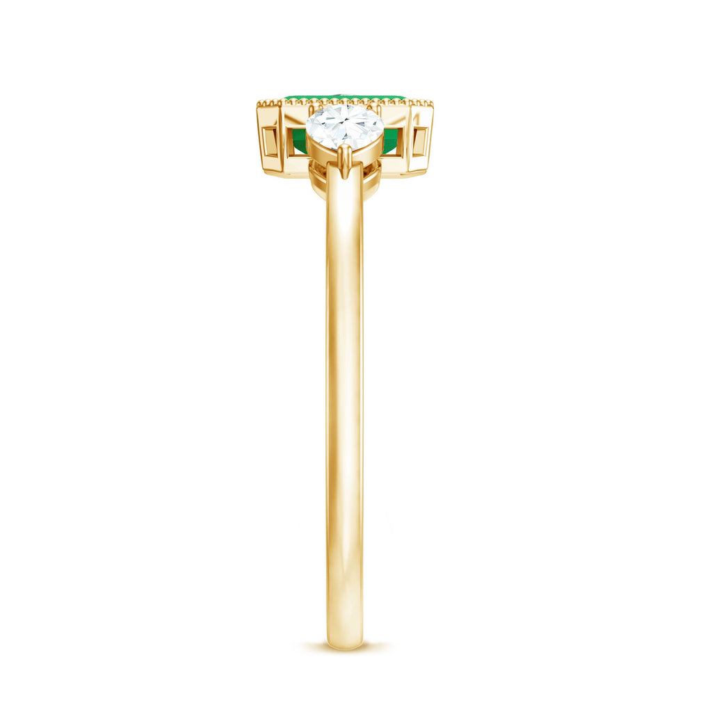 Emerald Engagement Ring – Bezel Set Emerald Cut Jewelry with Pear Diamond Accents