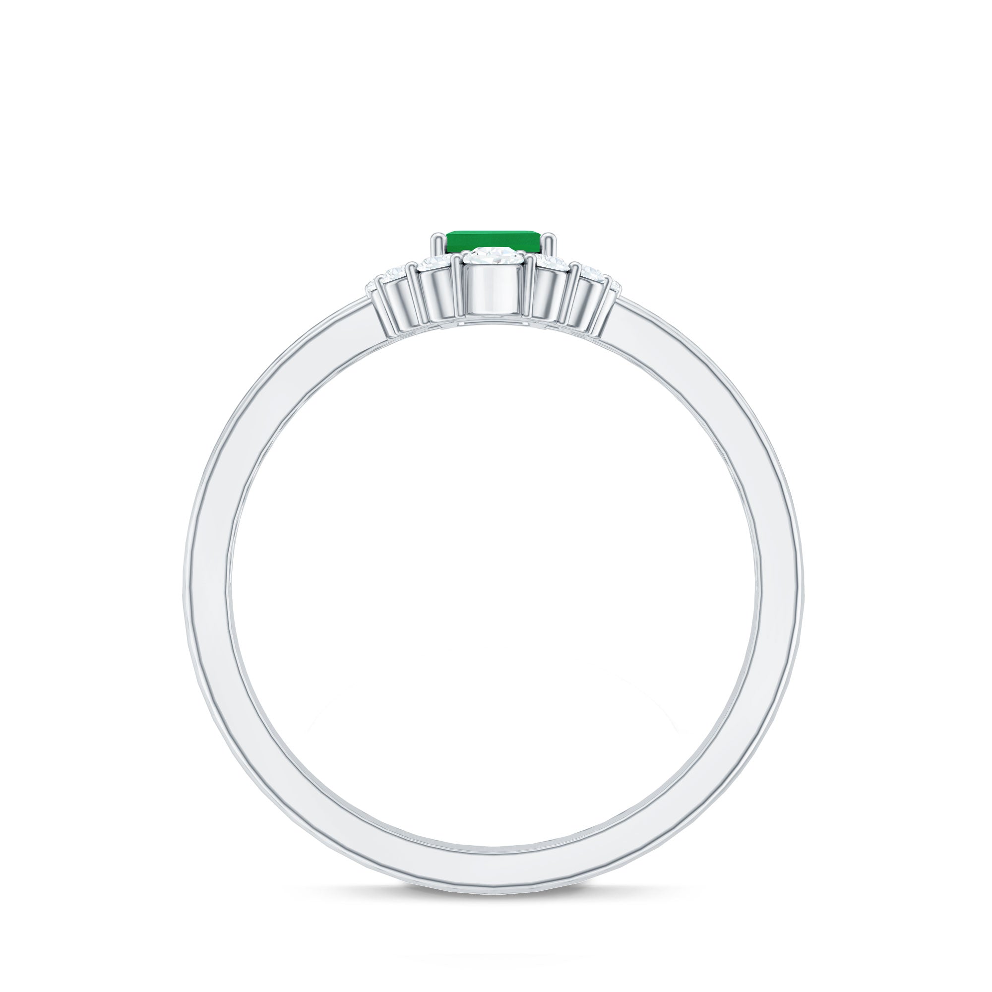 Emerald Engagement Ring - Double Band Emerald Cut Ring with Diamond Halo