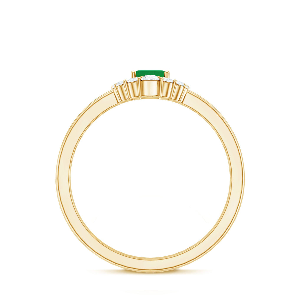 Emerald Engagement Ring - Double Band Emerald Cut Ring with Diamond Halo