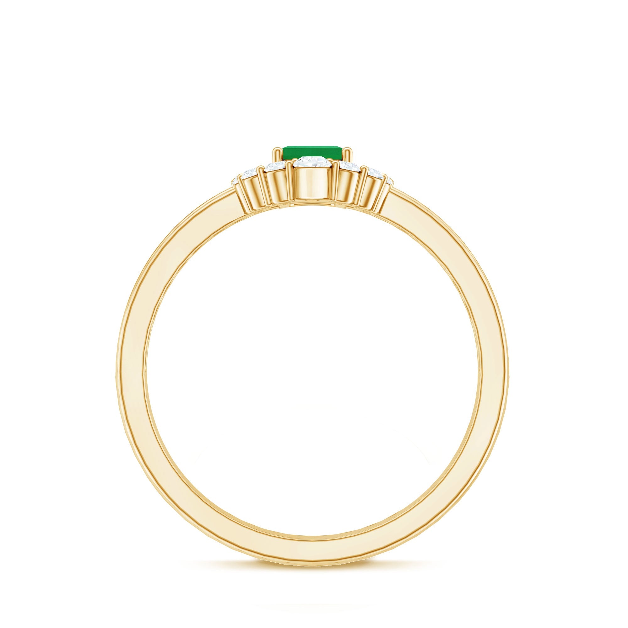 Emerald Engagement Ring - Double Band Emerald Cut Ring with Diamond Halo