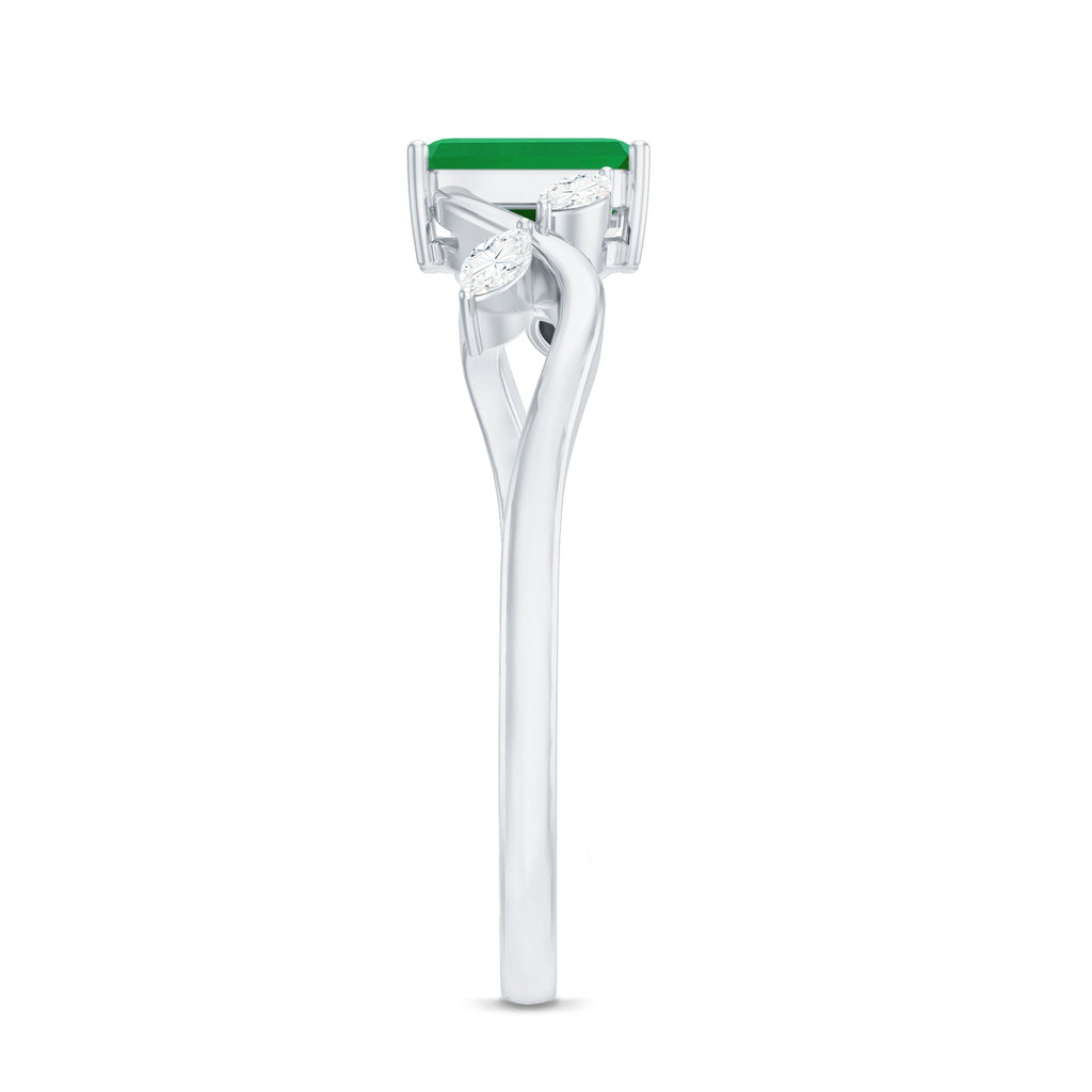 Emerald Engagement Ring – Designer Emerald Cut Ring with Marquise Diamond Band