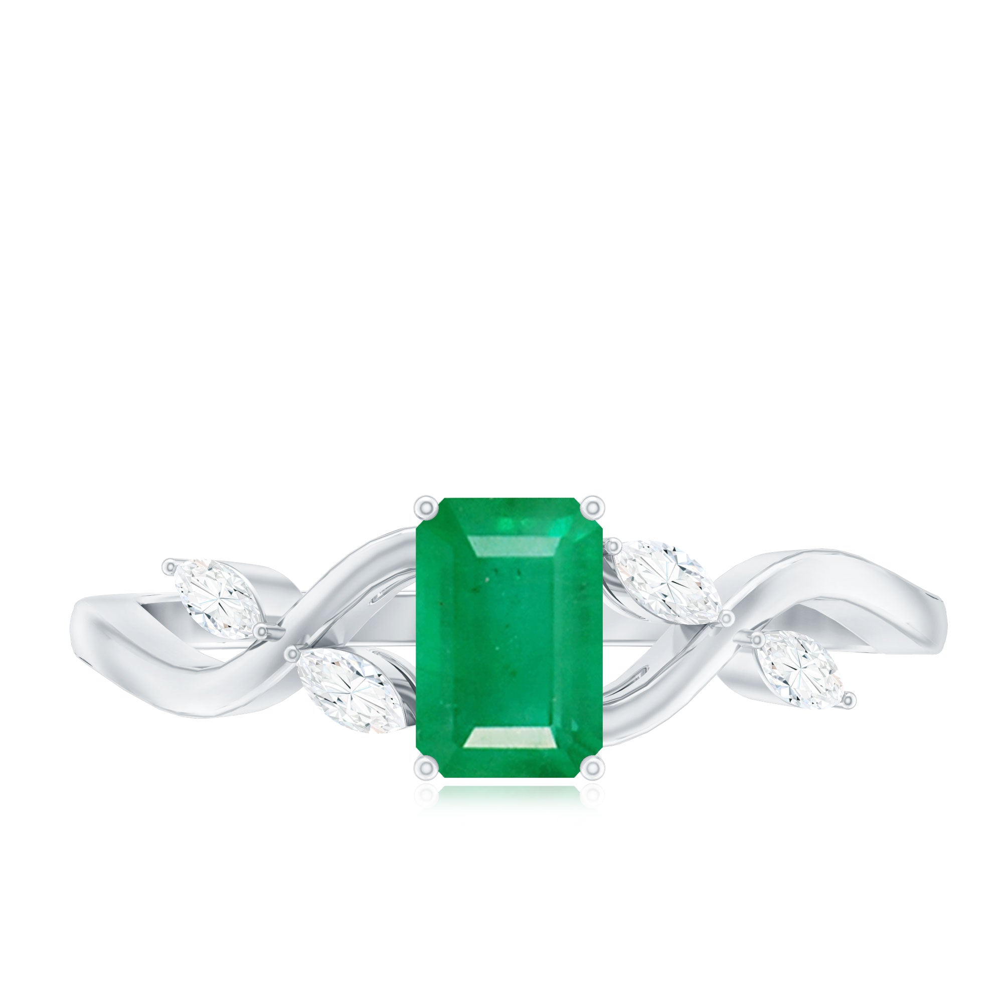 Emerald Engagement Ring – Designer Emerald Cut Ring with Marquise Diamond Band