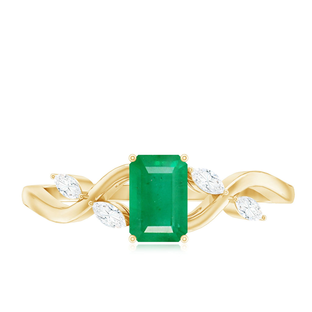 Emerald Engagement Ring – Designer Emerald Cut Ring with Marquise Diamond Band