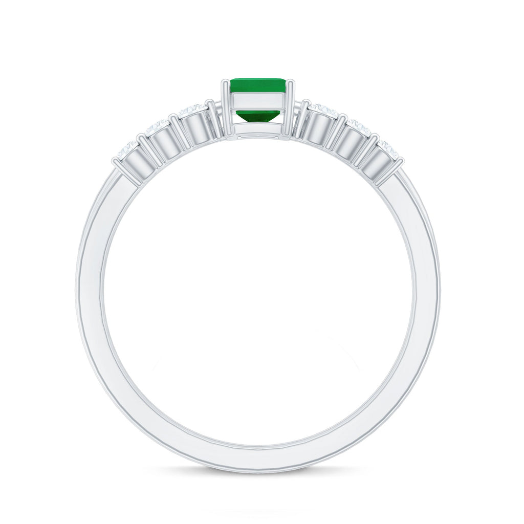 Emerald Cut Engagement Ring - Minimalist Bridal Ring Set With Diamond Wedding Bands
