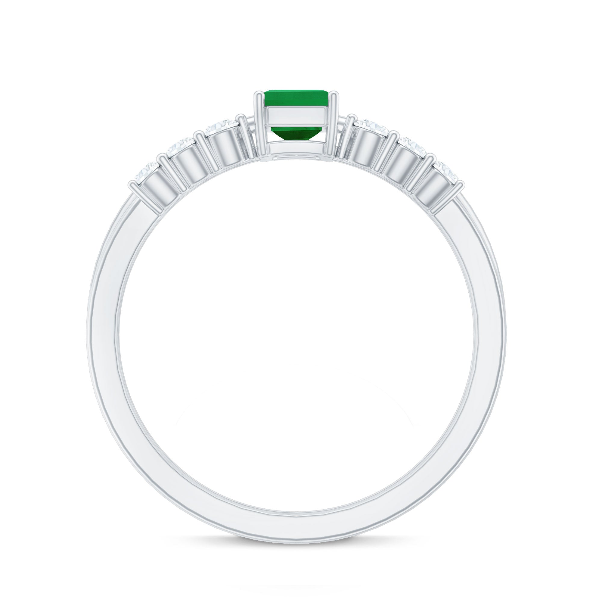 Emerald Cut Engagement Ring - Minimalist Bridal Ring Set With Diamond Wedding Bands