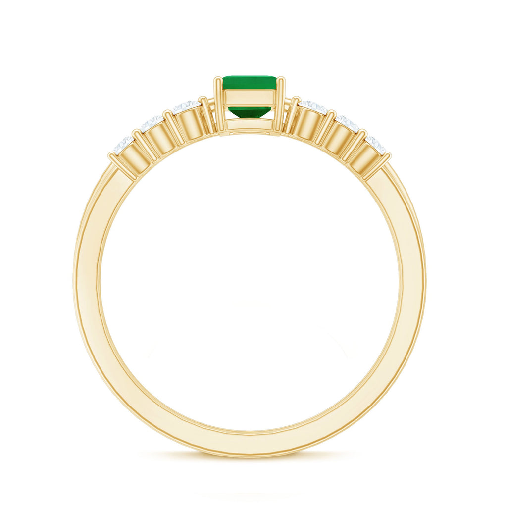 Emerald Cut Engagement Ring - Minimalist Bridal Ring Set With Diamond Wedding Bands
