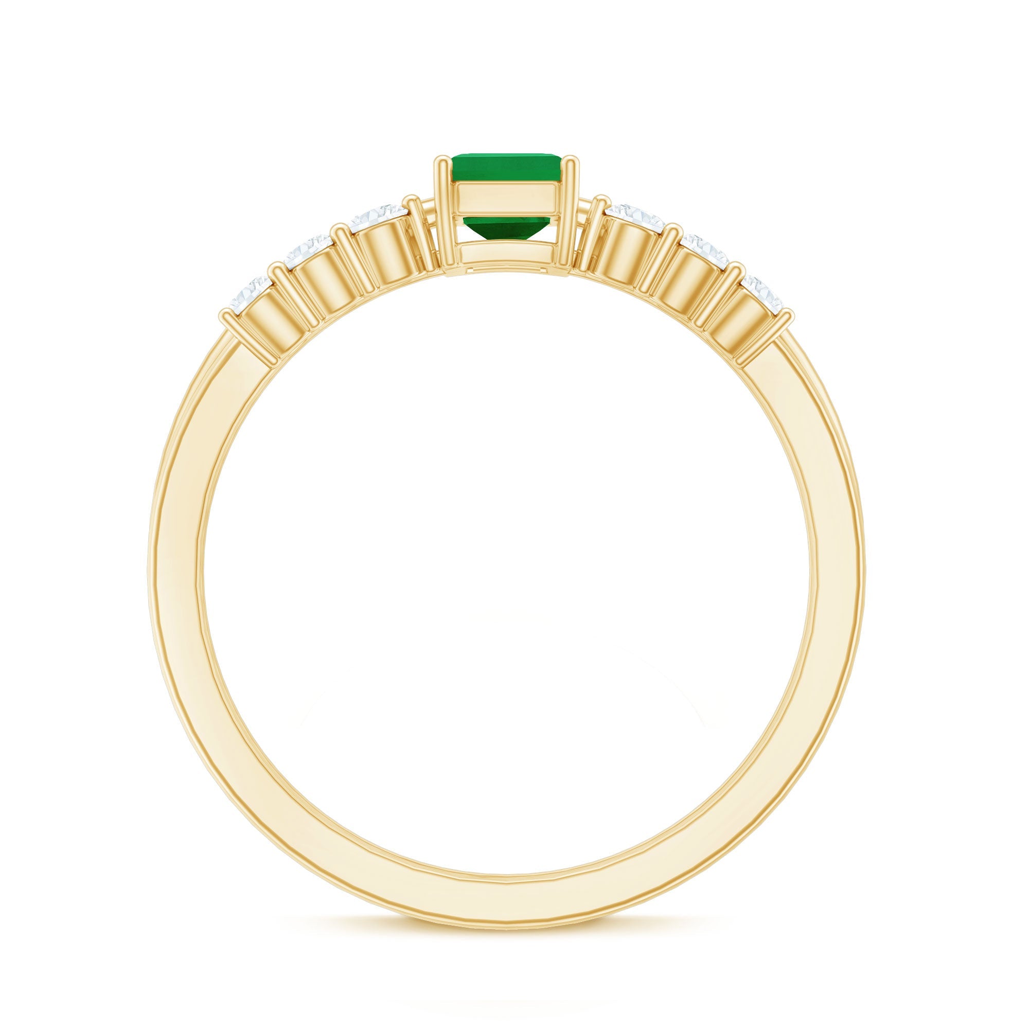 Emerald Cut Engagement Ring - Minimalist Bridal Ring Set With Diamond Wedding Bands